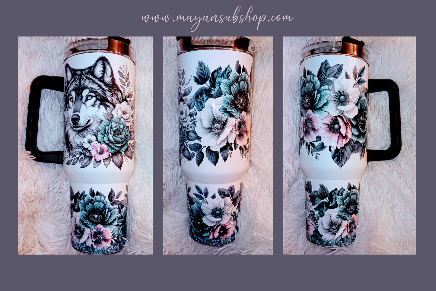 Wolf 40 OZ Tumbler With Handle - Mayan Craft Shop