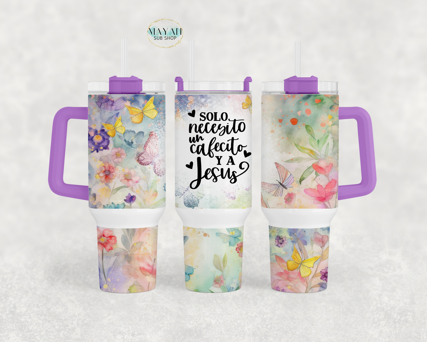 Cafecito Y Jesus 40 OZ Tumbler With Handle - Mayan Craft Shop