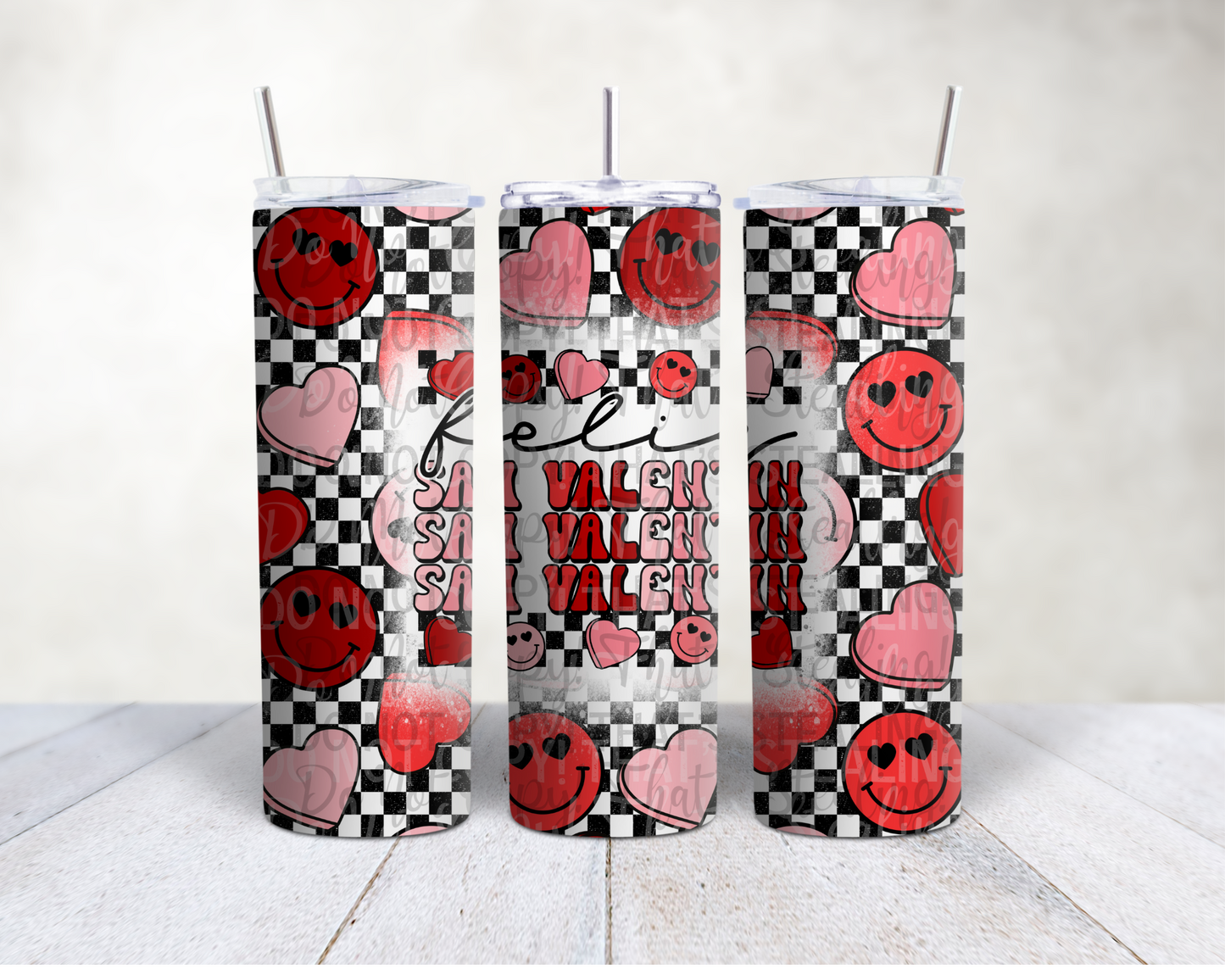 Feliz San Valentin 20 oz. skinny tumbler. -Mayan Sub Shop