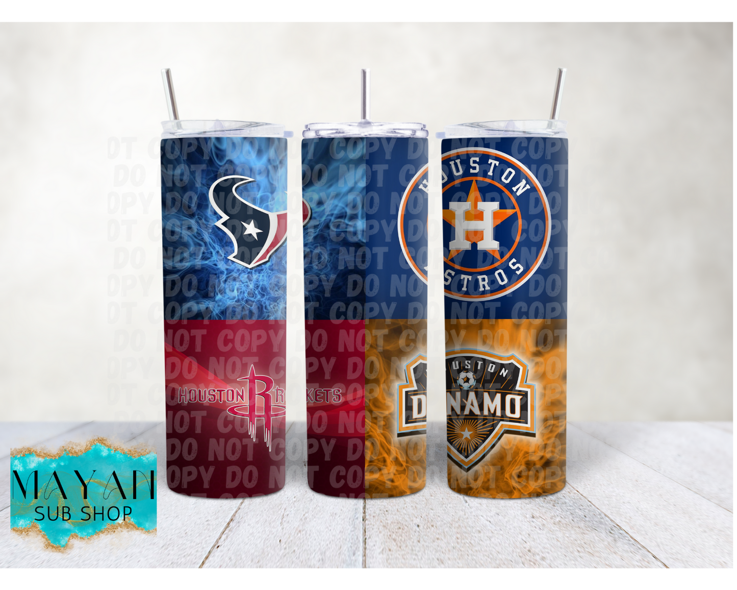 Houston Teams 20 oz. skinny tumbler. -Mayan Sub Shop