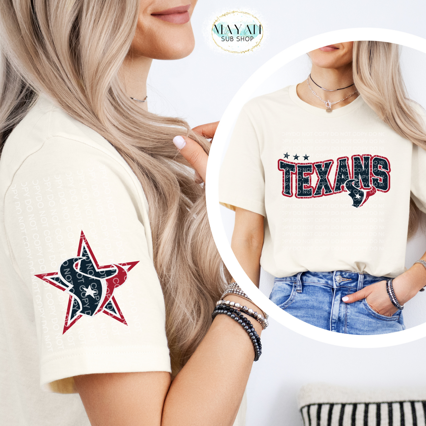 Houston Football Star Shirt W/ Sleeve Design - Mayan Craft Shop