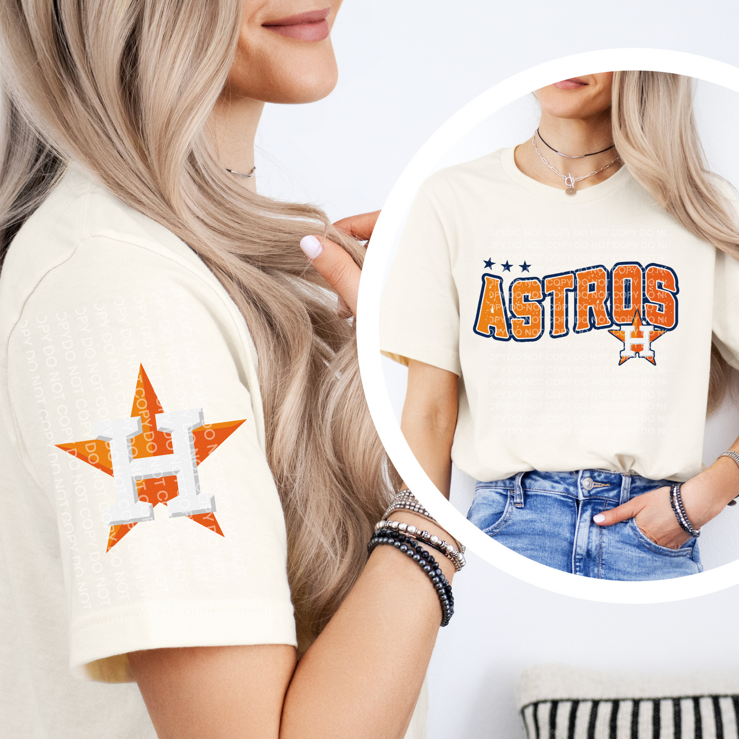 Astros Star Shirt W/ Sleeve Design - Mayan Craft Shop