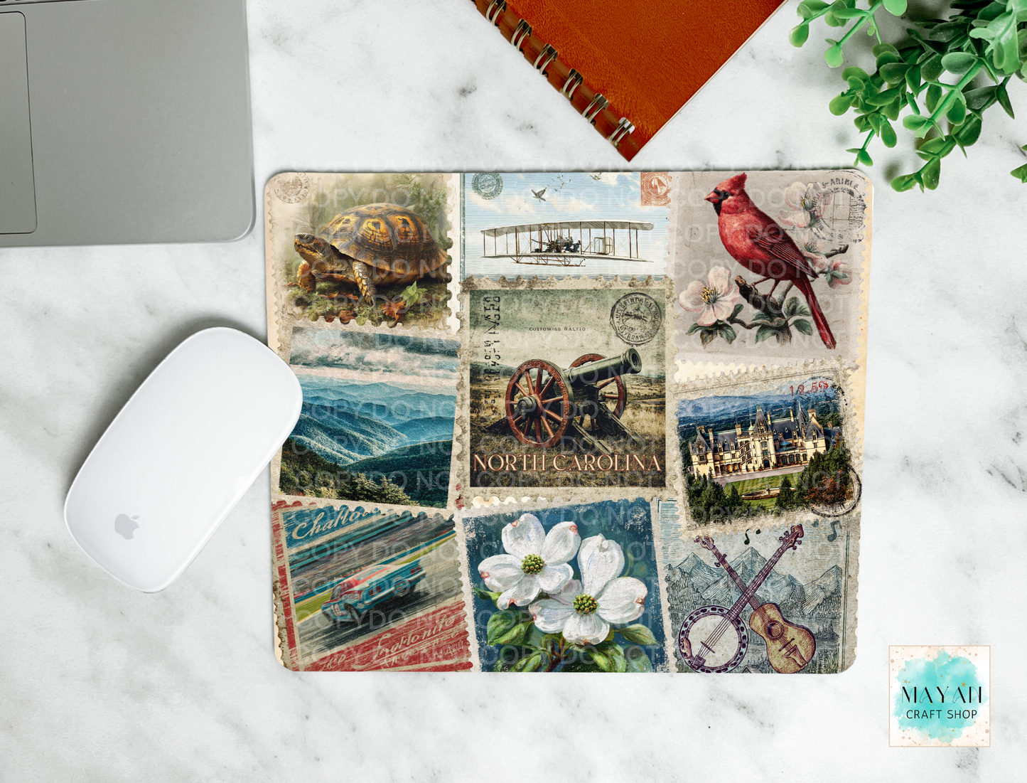 North Carolina stamps mouse pad. -Mayan Craft Shop