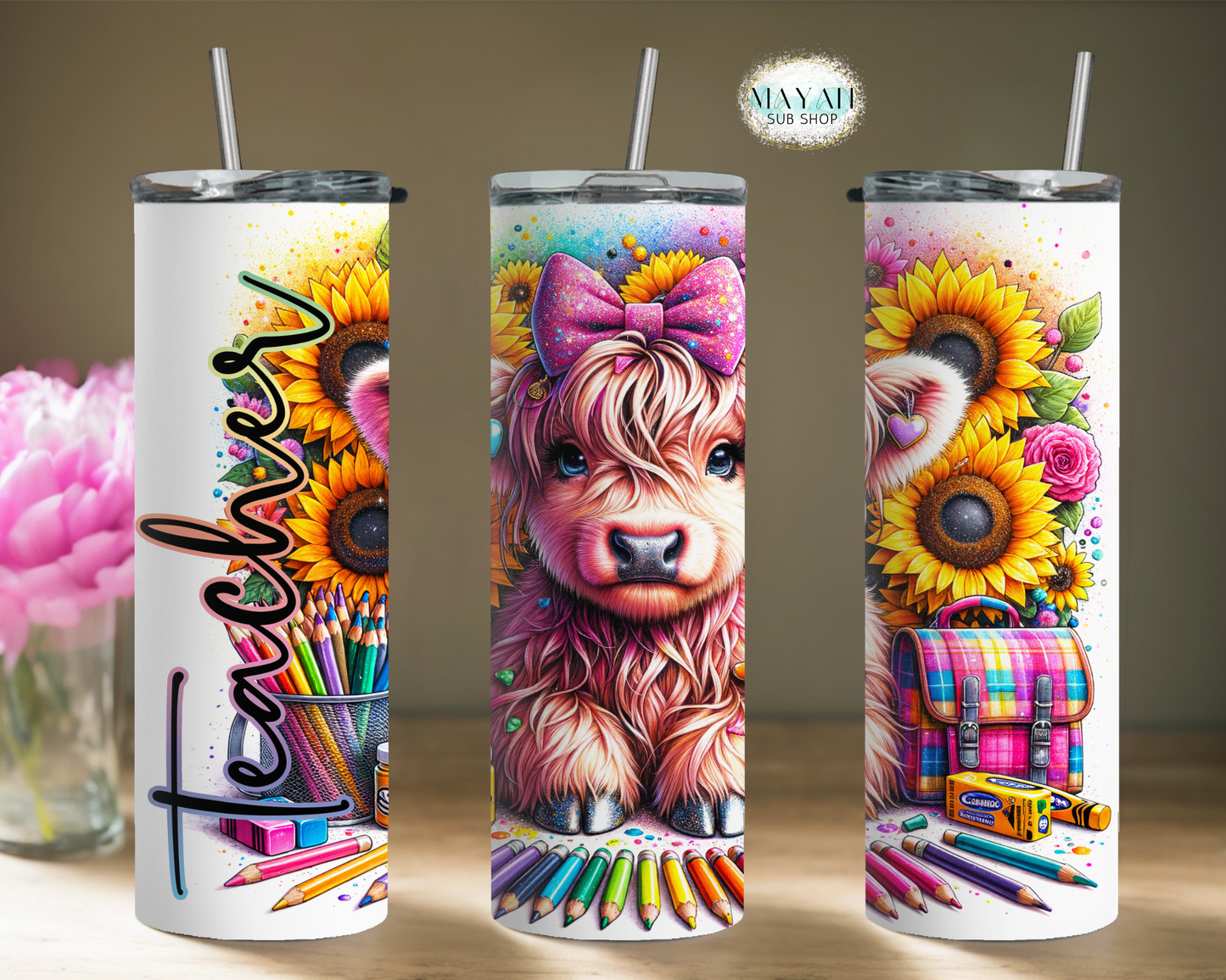 Teacher Sunflowers Highland Tumbler - Mayan Craft Shop