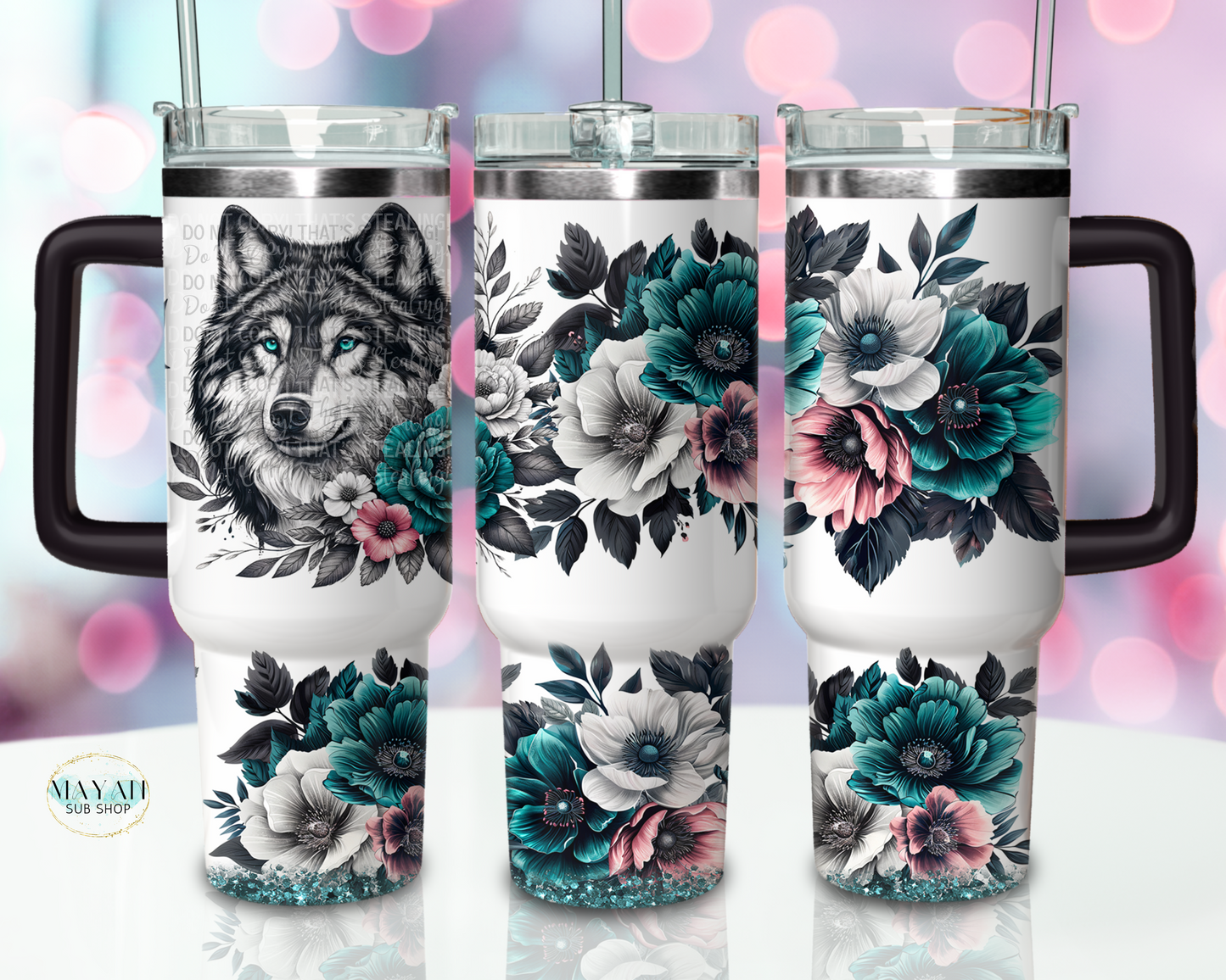 Wolf 40 OZ Tumbler With Handle - Mayan Craft Shop