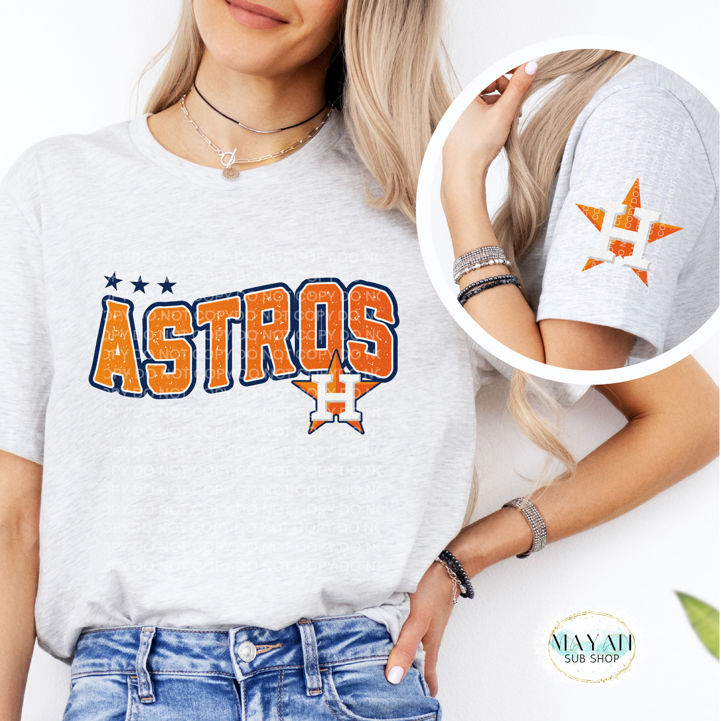 Astros Star Shirt W/ Sleeve Design - Mayan Craft Shop