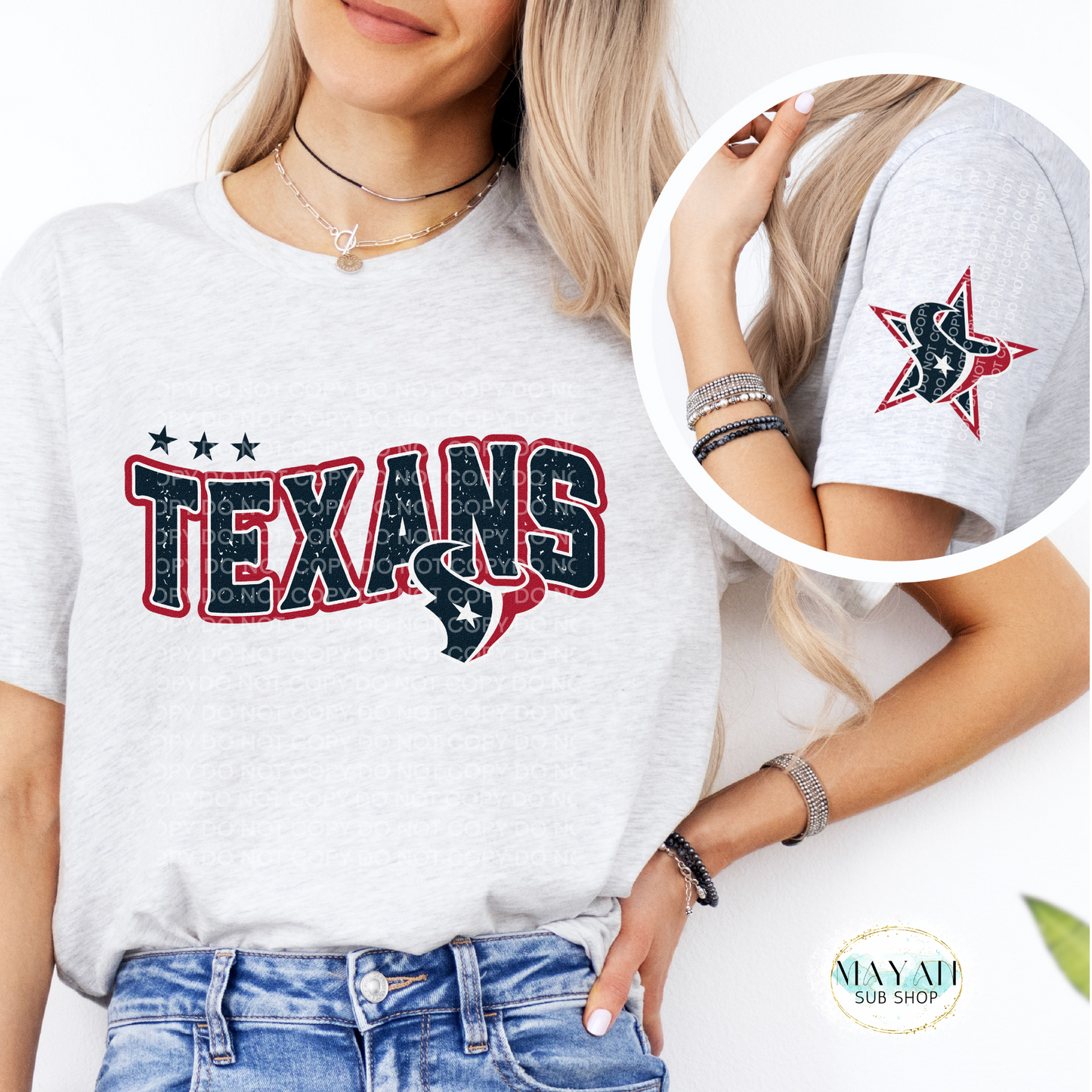 Houston Football Star Shirt W/ Sleeve Design - Mayan Craft Shop