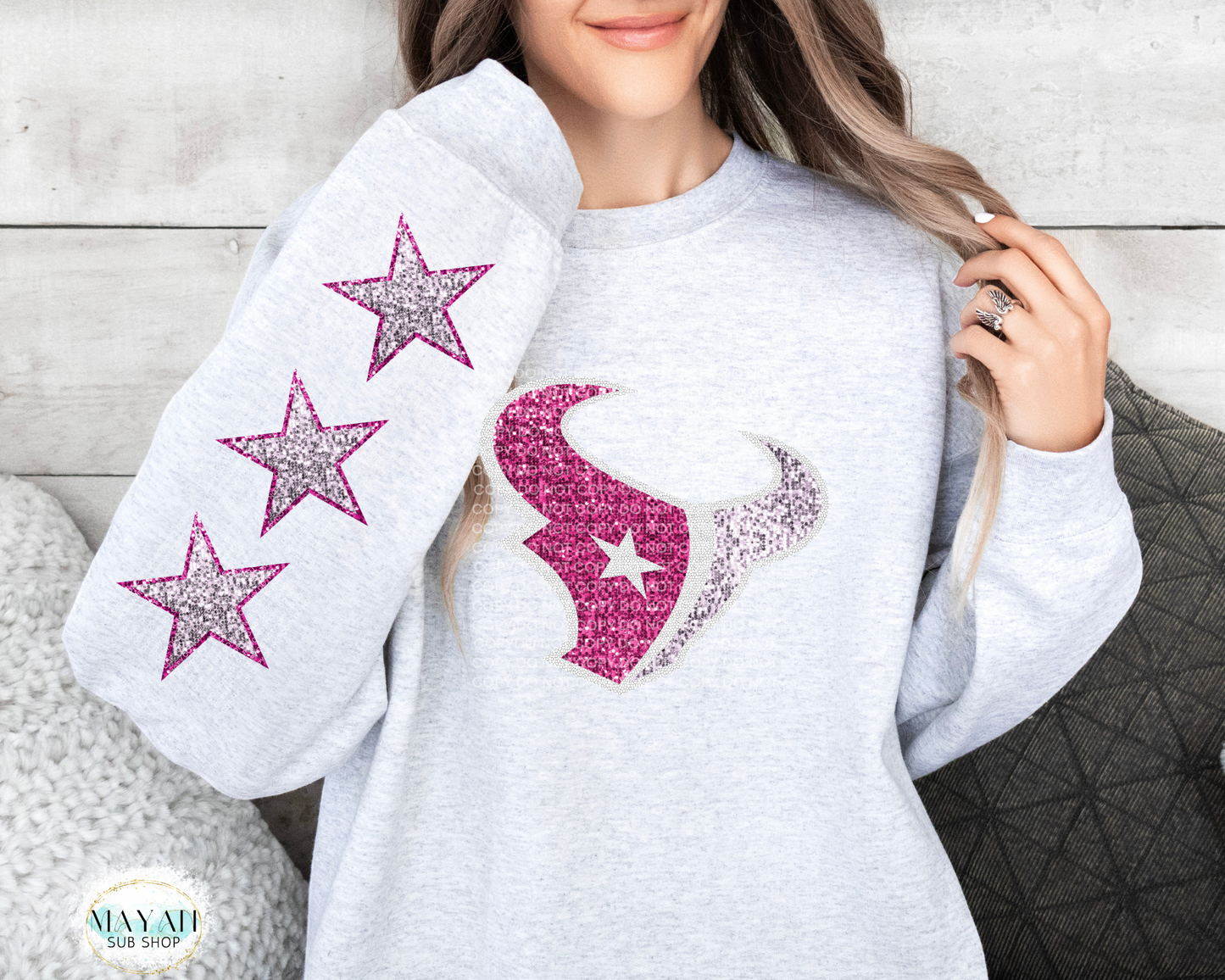 Houston Football Pink Out Glitter Sweatshirt - Mayan Craft Shop