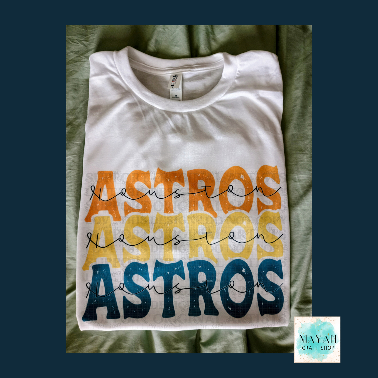 Astros stacked white shirt. -Mayan Craft Shop