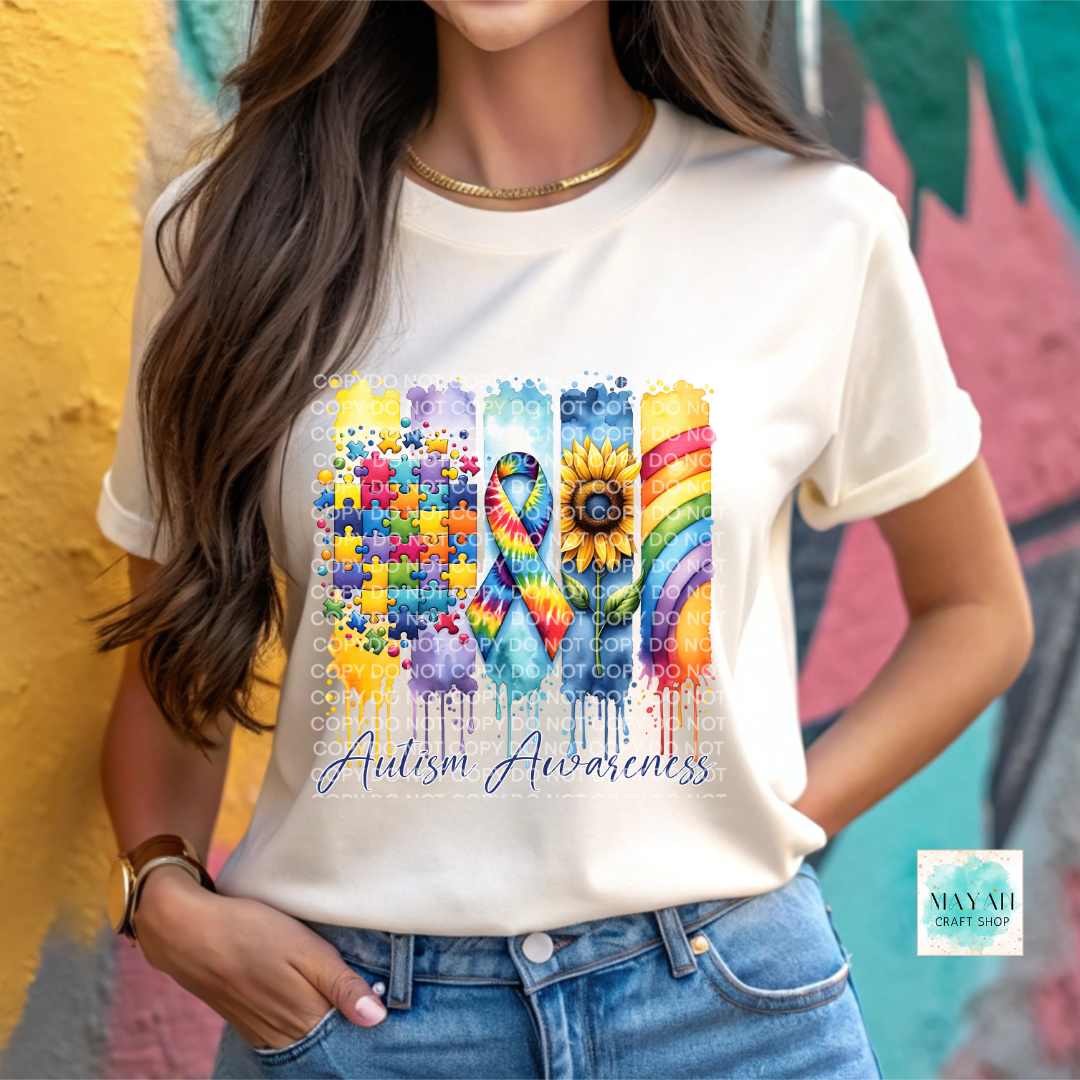 Autism awareness heather natural shirt. -Mayan Craft Shop