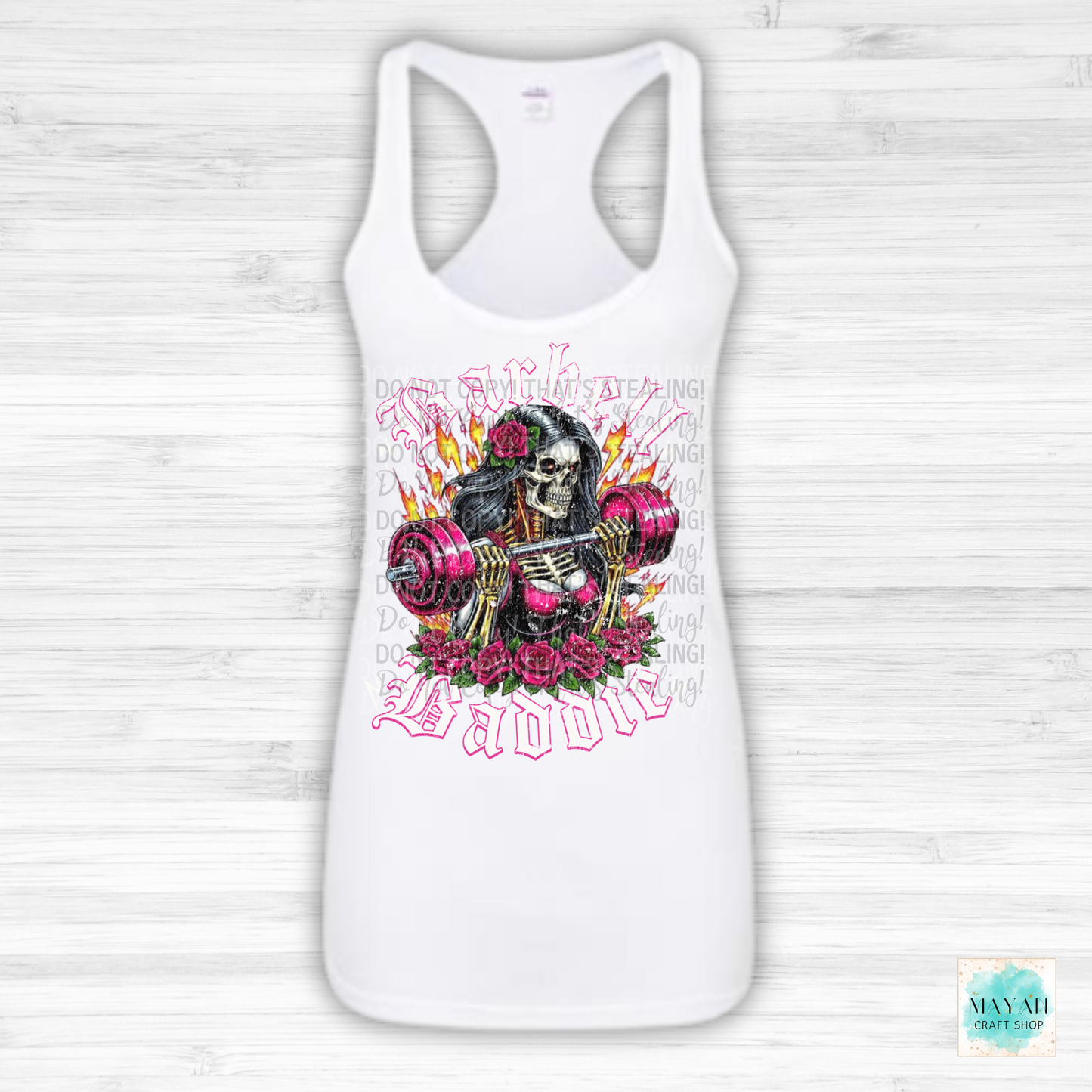 Barbell baddie white tank top -Mayan Craft Shop