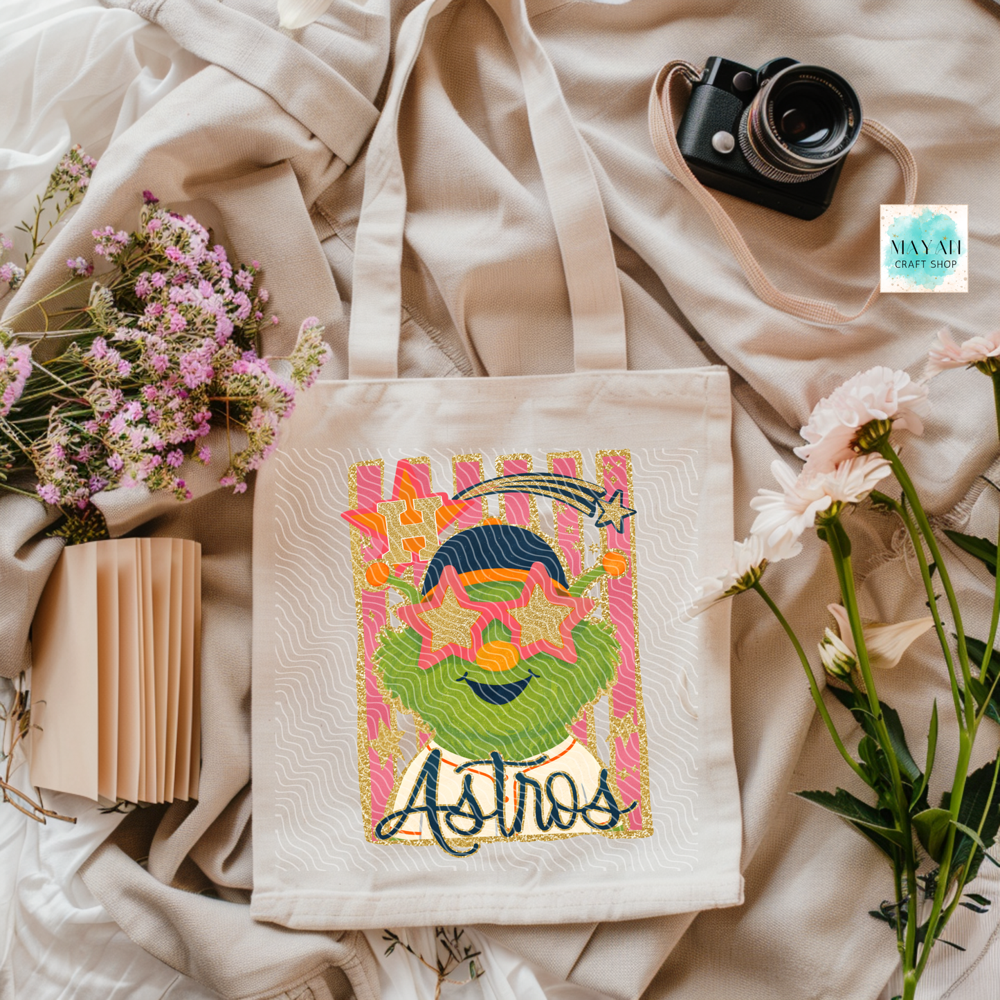 Baseball mascot tote bag.