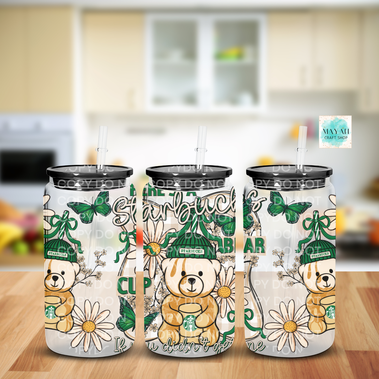 Bear Cup Frosted Glass Can