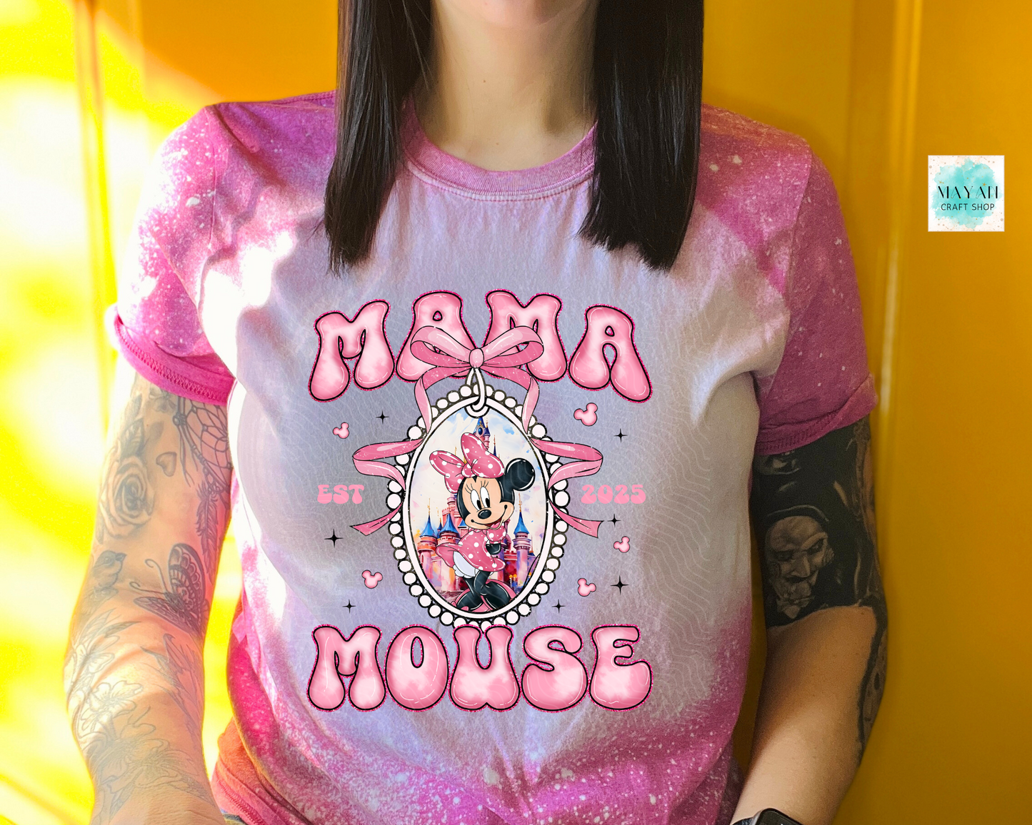 Mama mouse heather berry bleached tee. -Mayan Craft Shop