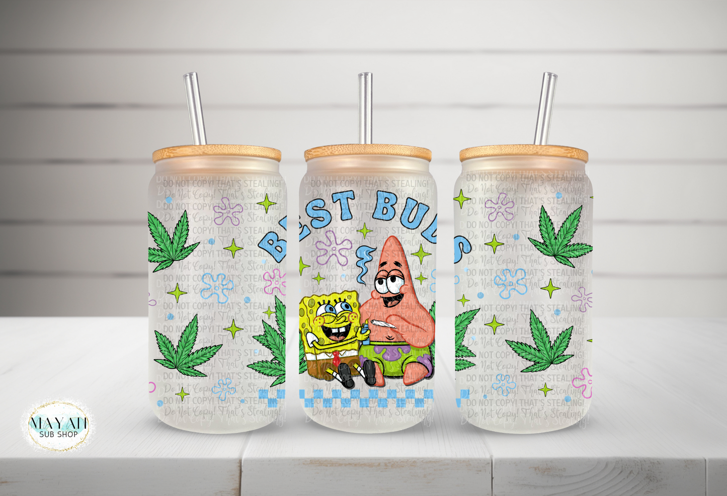 Best buds frosted glass can. -Mayan Sub Shop