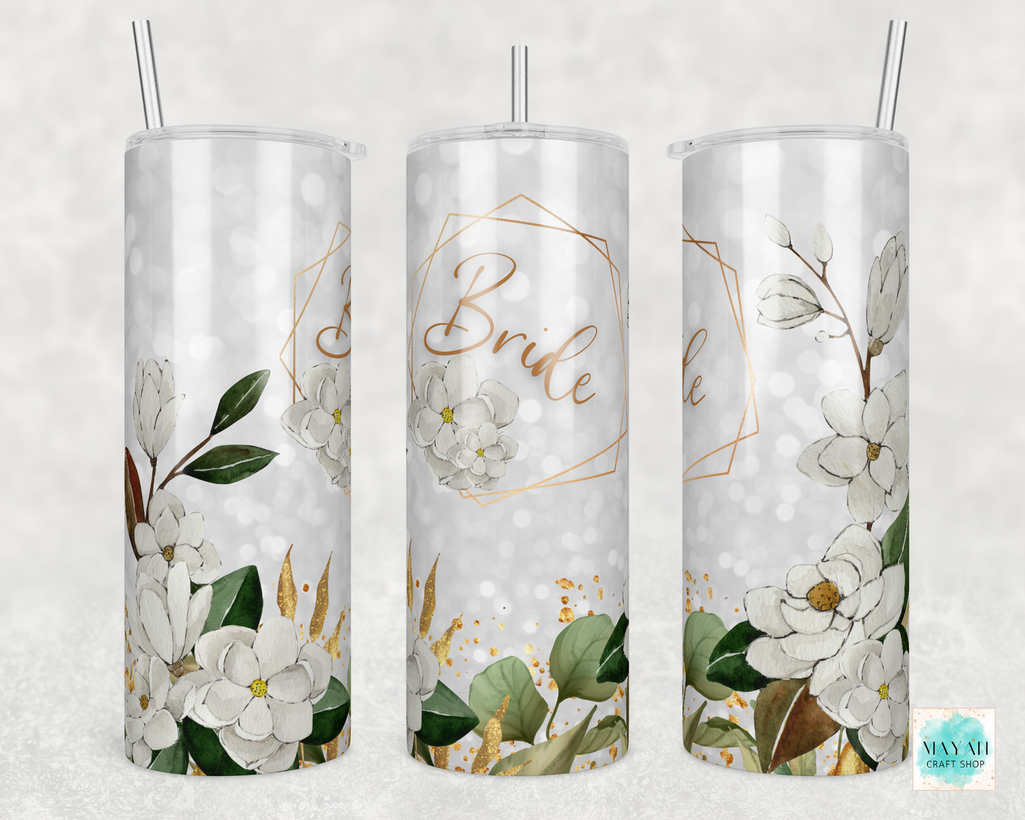 Bride magnolias bridal tumbler. -Mayan Craft Shop