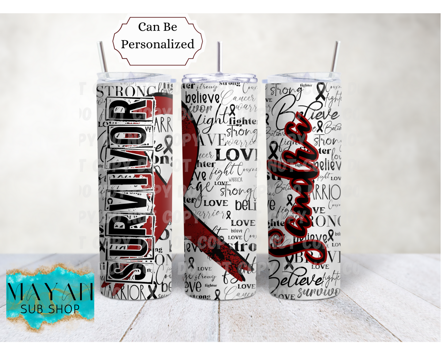 Burgundy Cancer Survivor Ribbon 20 oz. Skinny Tumbler - Mayan Sub Shop