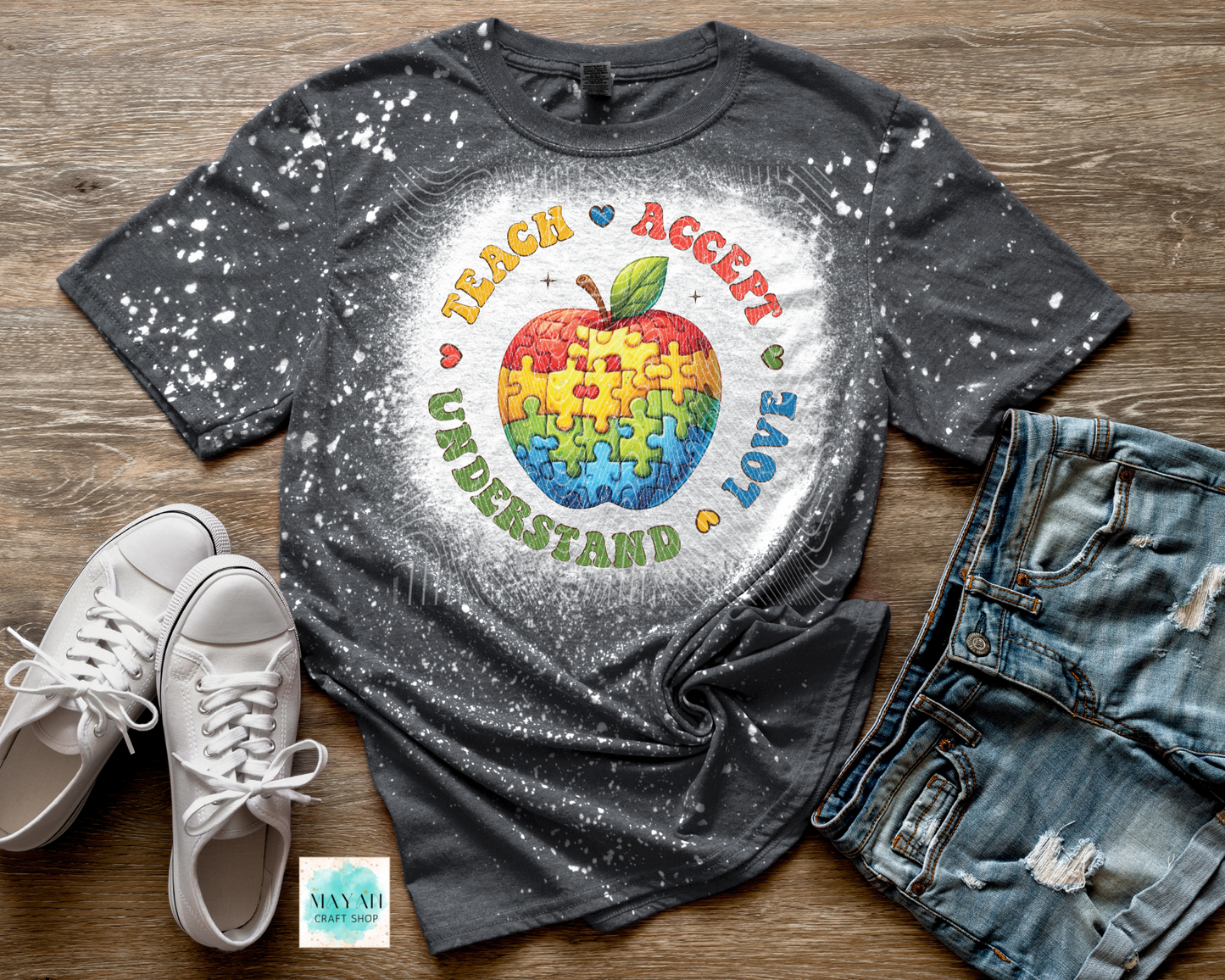 Autism teacher heather charcoal bleached shirt. -Mayan Craft Shop