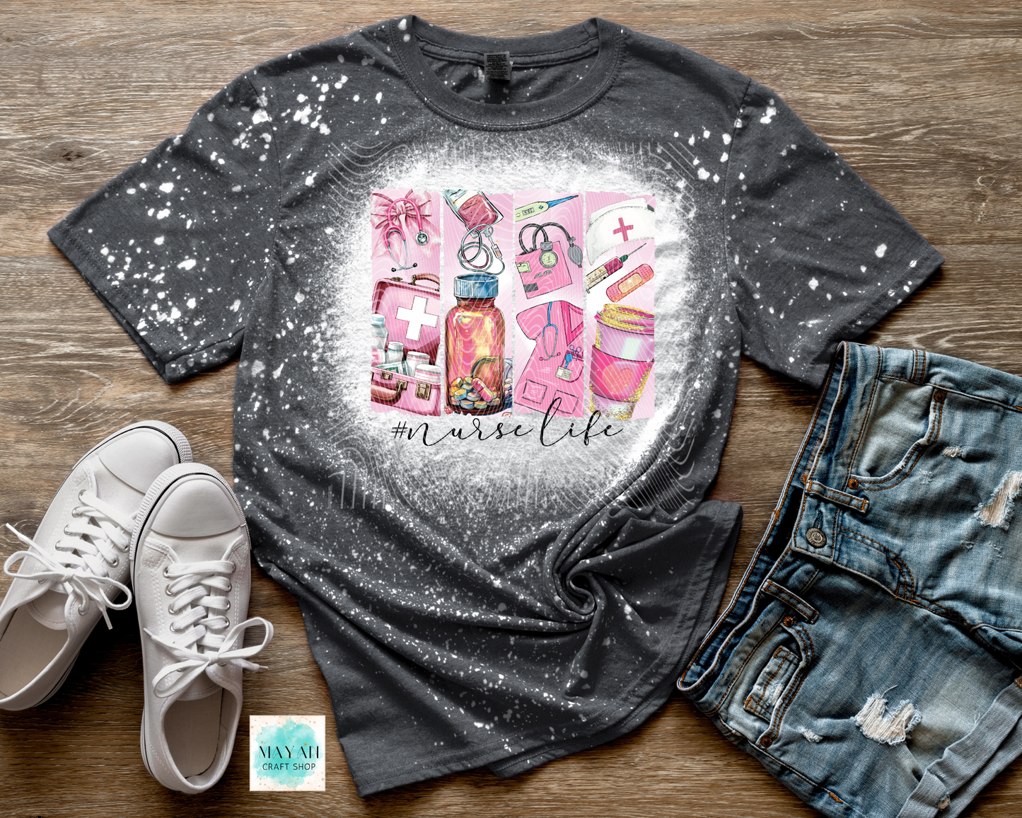 Nurse life heather charcoal bleached tee. -Mayan Craft Shop