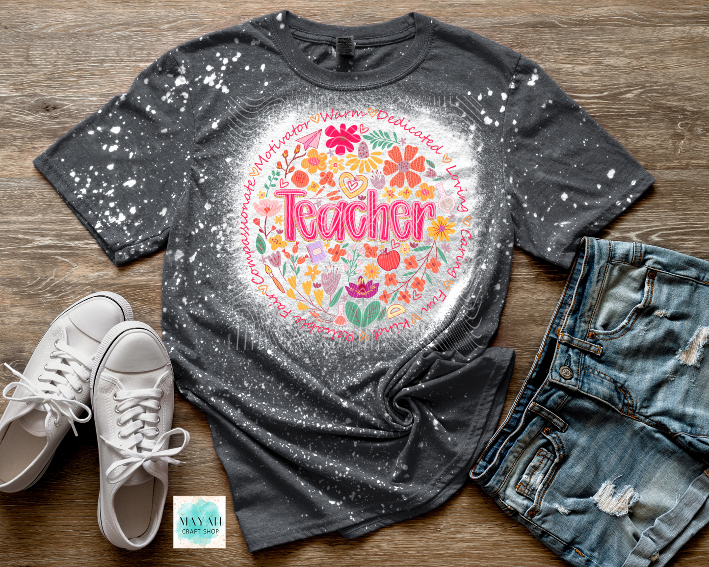 Teacher meaning heather charcoal bleached tee. -Mayan Craft Shop