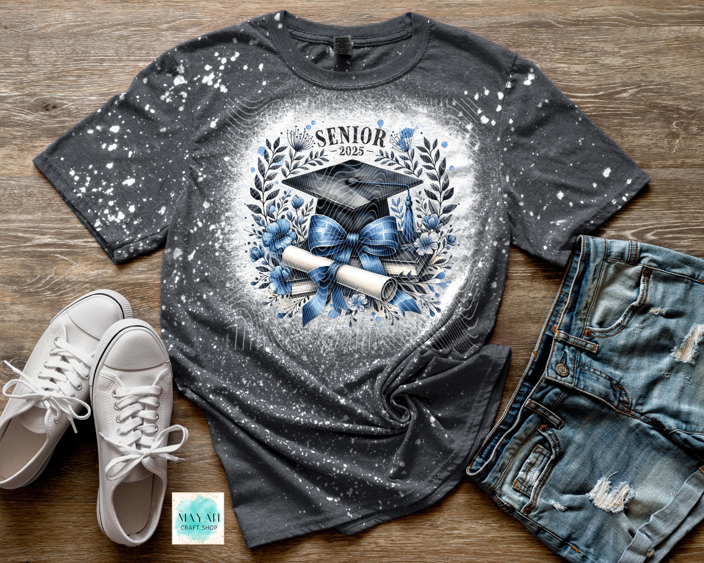 Blue graduate 2025 heather charcoal bleached tee. -Mayan Craft Shop