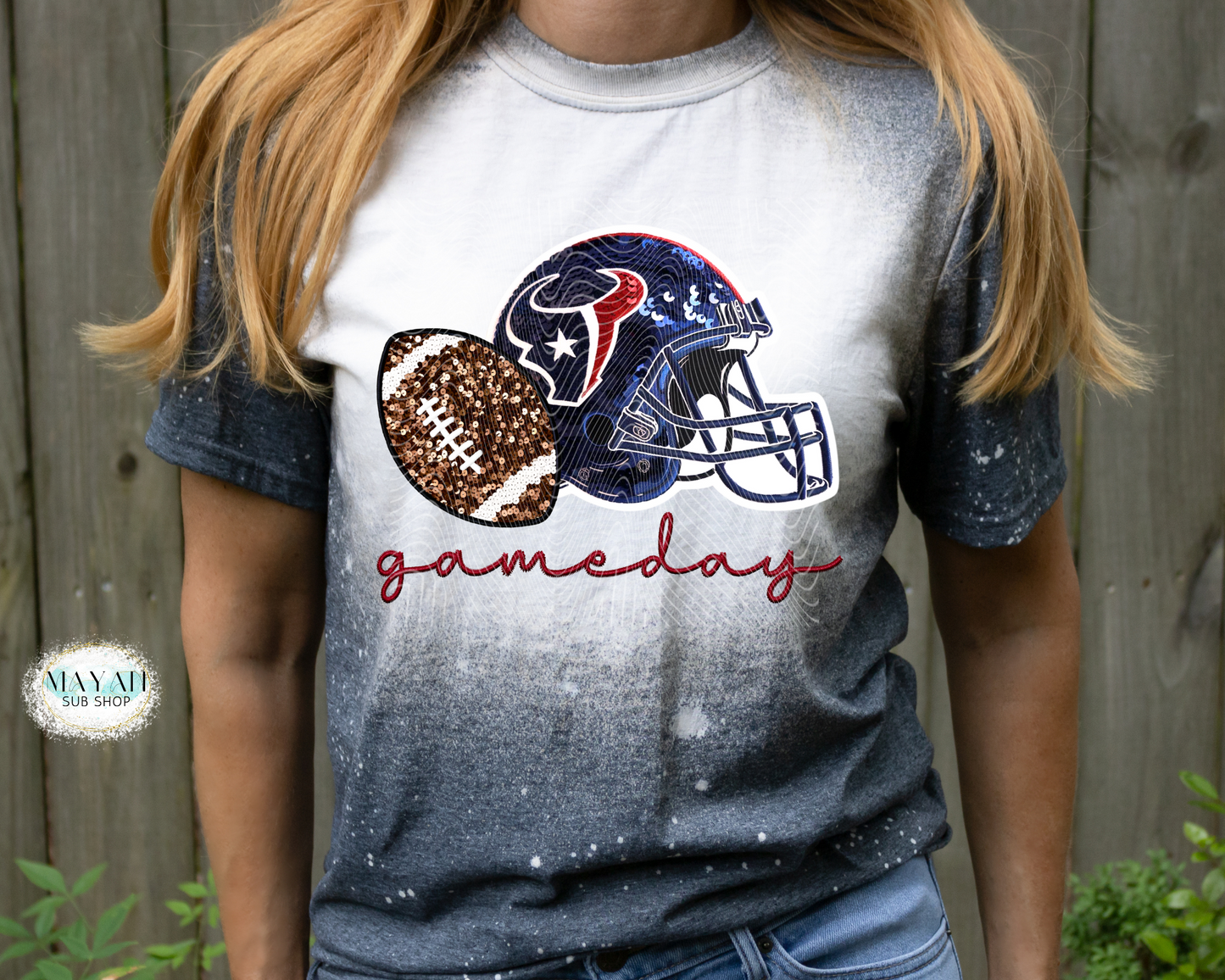 Houston football faux sequin heather charcoal bleached tee. -Mayan Sub Shop