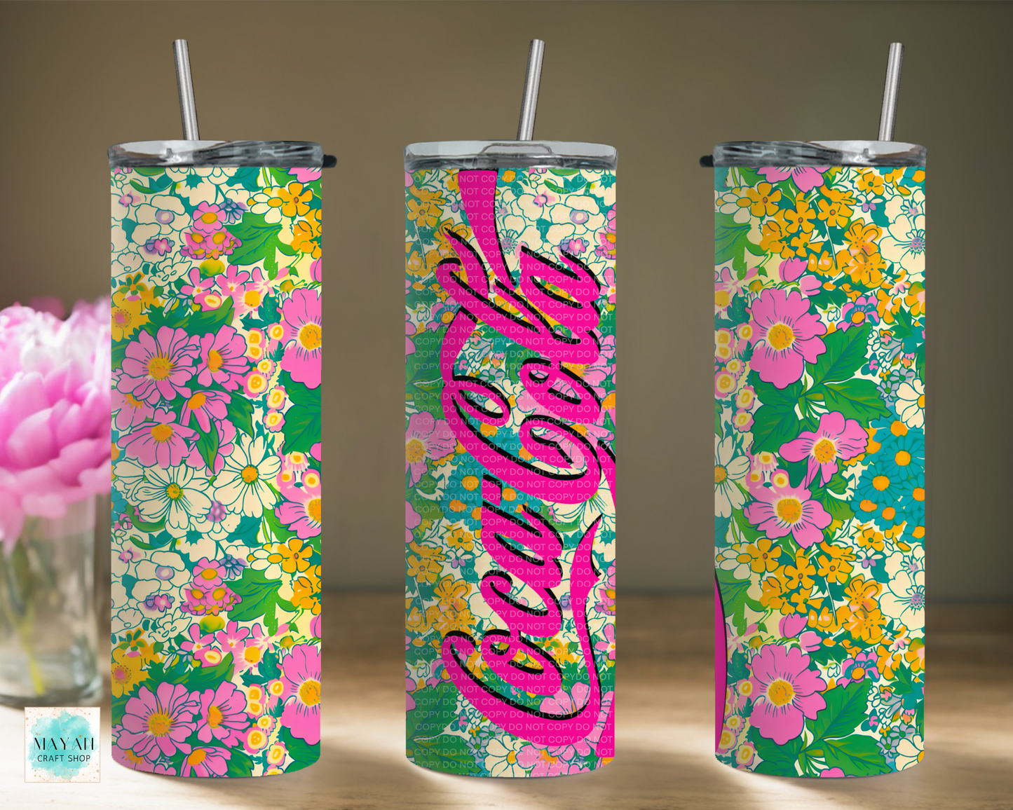 Cola floral tumbler. -Mayan Craft Shop