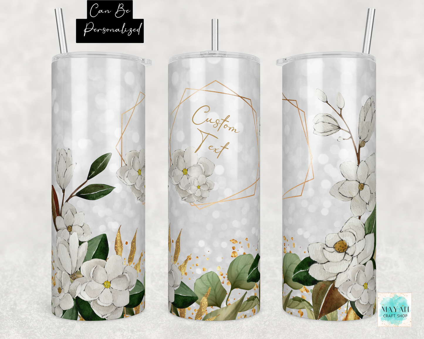 Magnolias bridal tumbler. -Mayan Craft Shop
