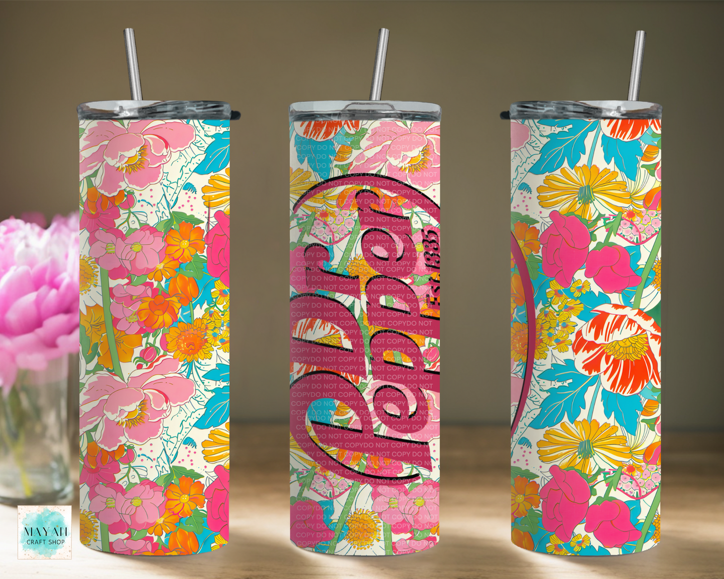 Dr. P floral tumbler. -Mayan Craft Shop