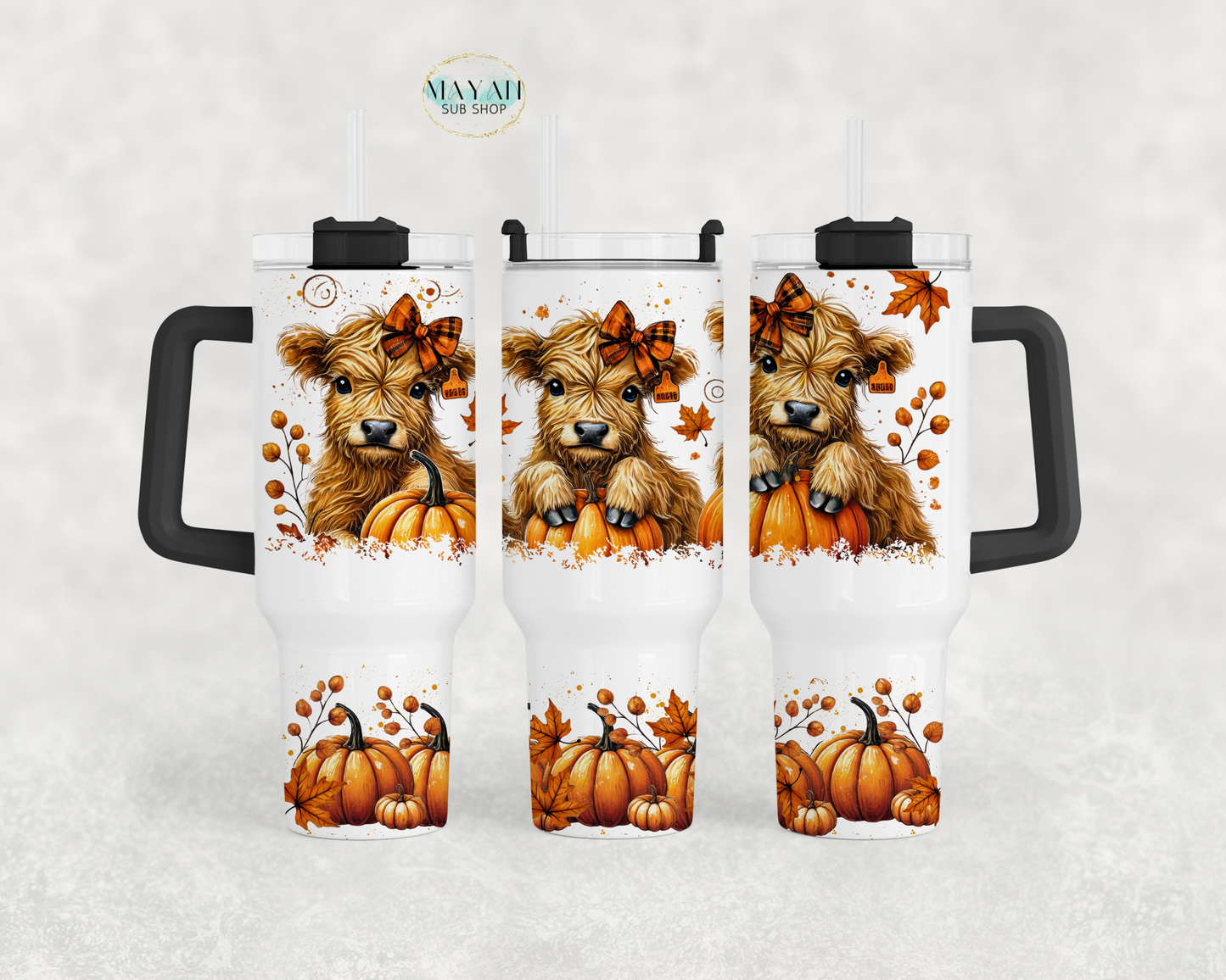 Fall highland cow 40 oz tumbler. -Mayan Sub Shop