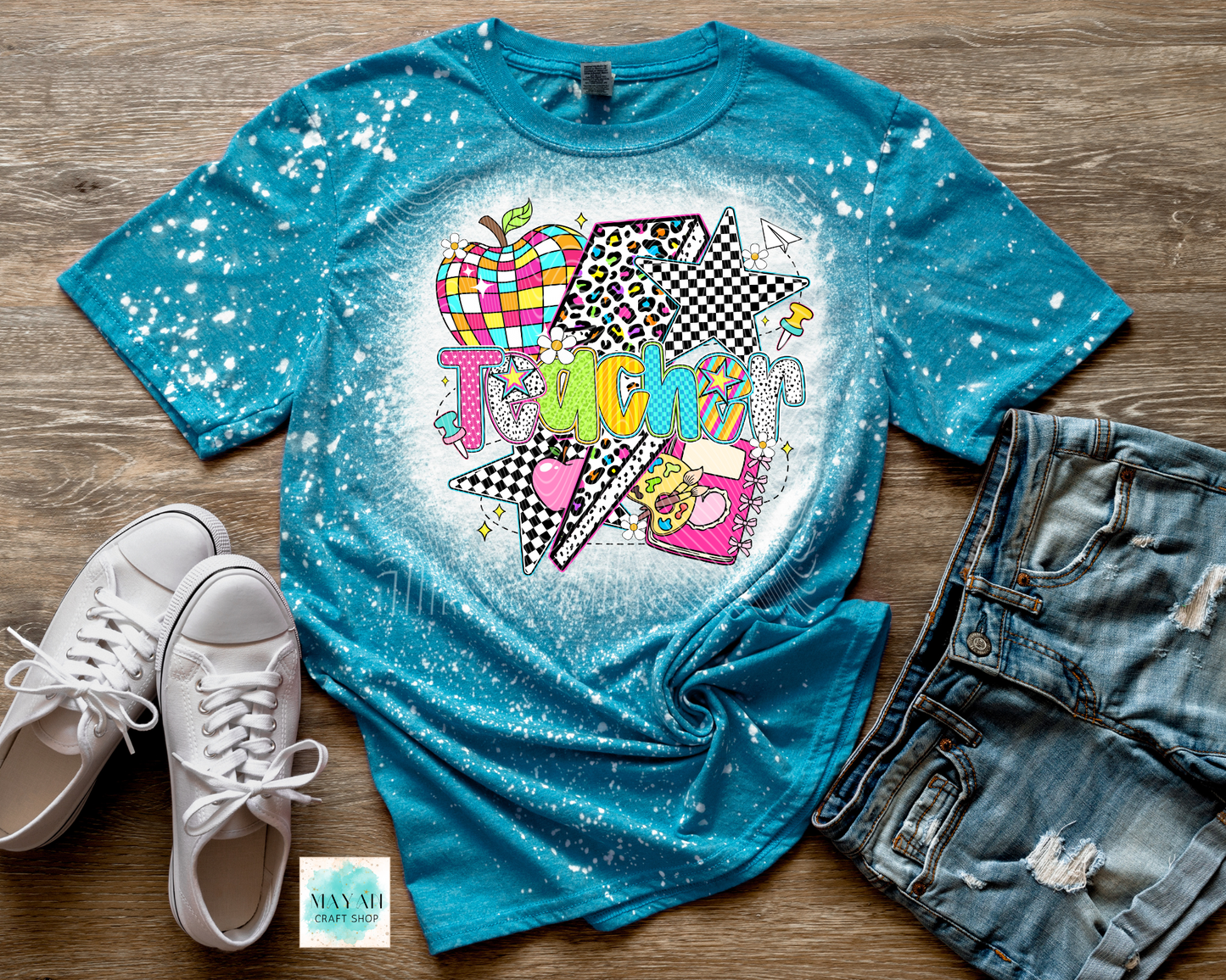 Teacher retro heather galapagos bleached tee. -Mayan Craft Shop