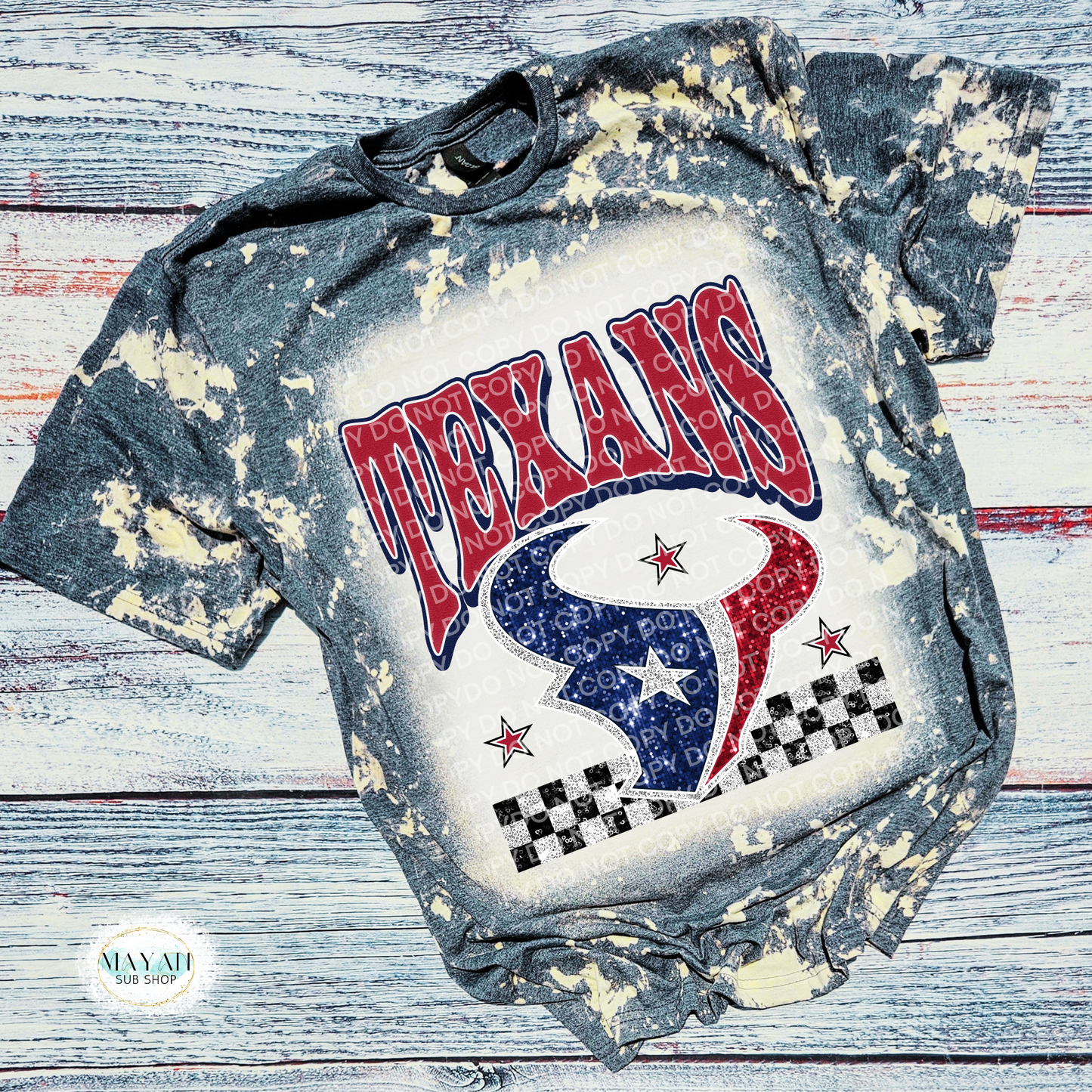 Houston Football Glitter Bleached Tee - Mayan Craft Shop