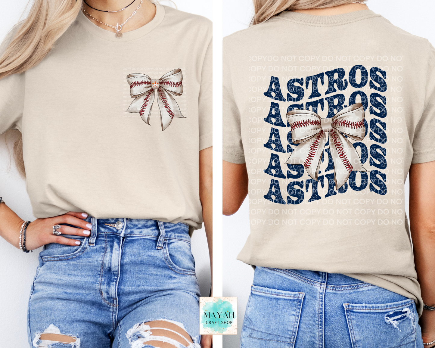 Houston baseball bow heather dust shirt. -Mayan Craft Shop