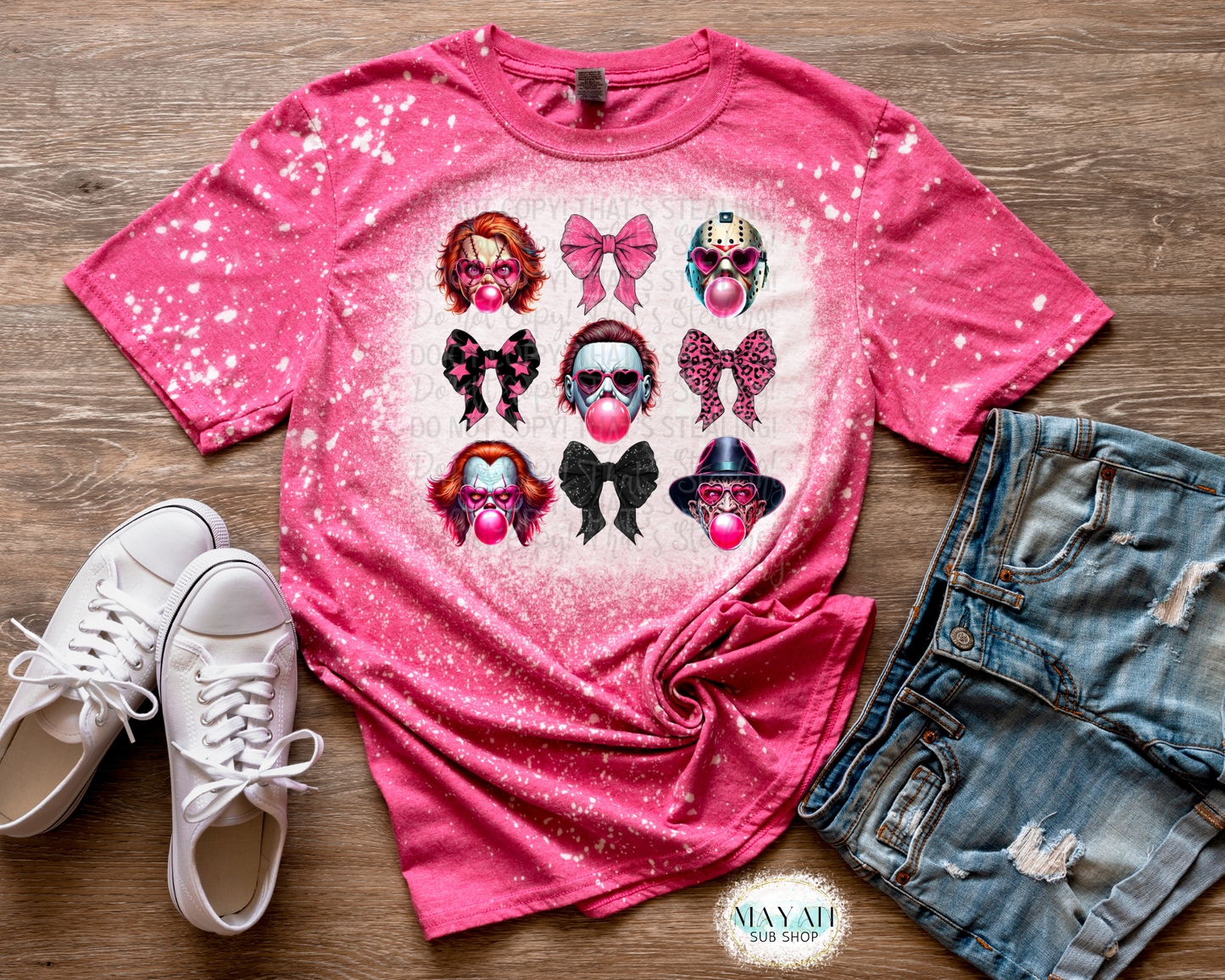 Horror Bubble Gum Coquette Bleached Tee - Mayan Craft Shop