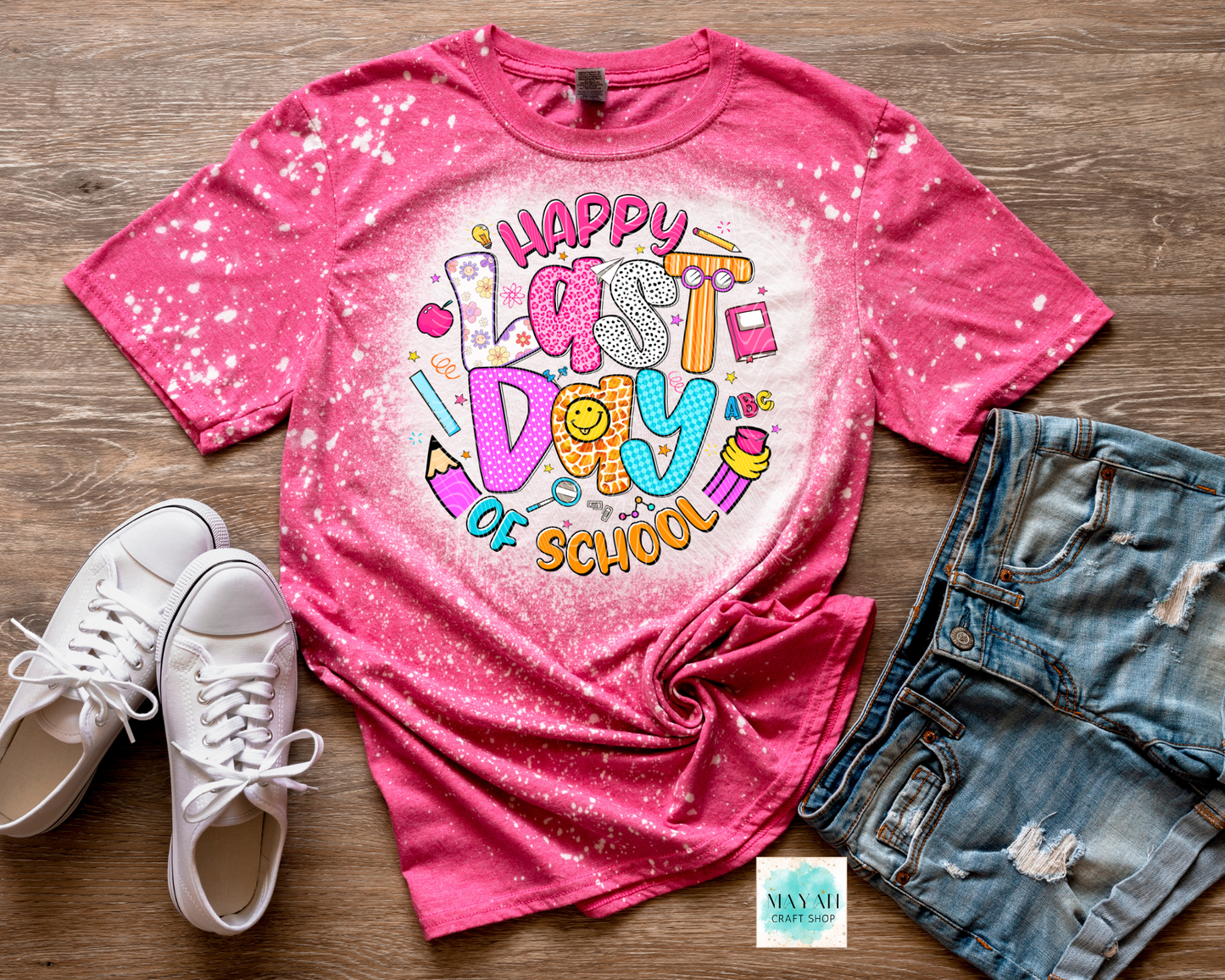 Happy last day of school heather heliconia bleached tee. -Mayan Craft Shop