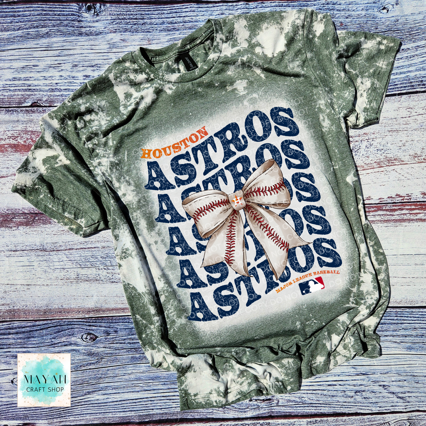 Houston baseball bow heather military green scrounged tee. -Mayan Craft Shop