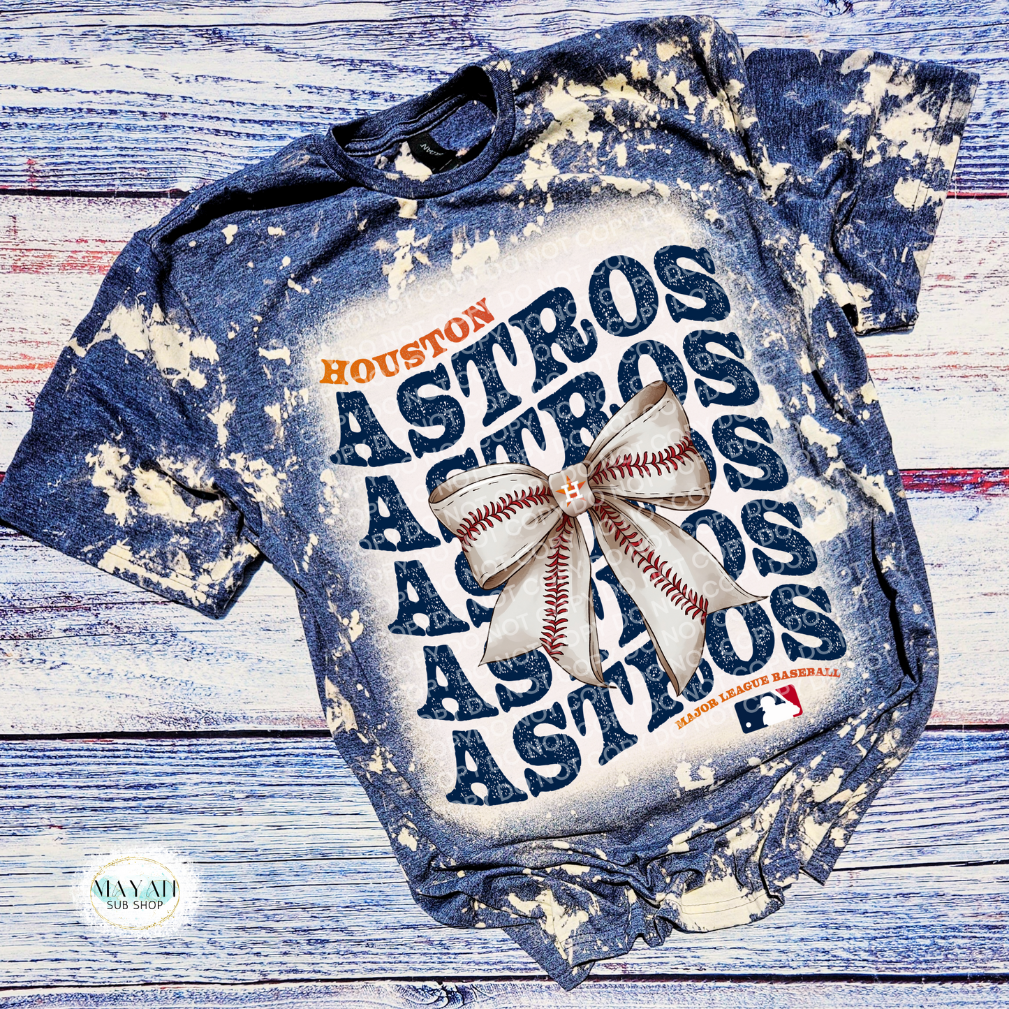 Houston baseball bow heather navy scrounged tee. -Mayan Craft Shop