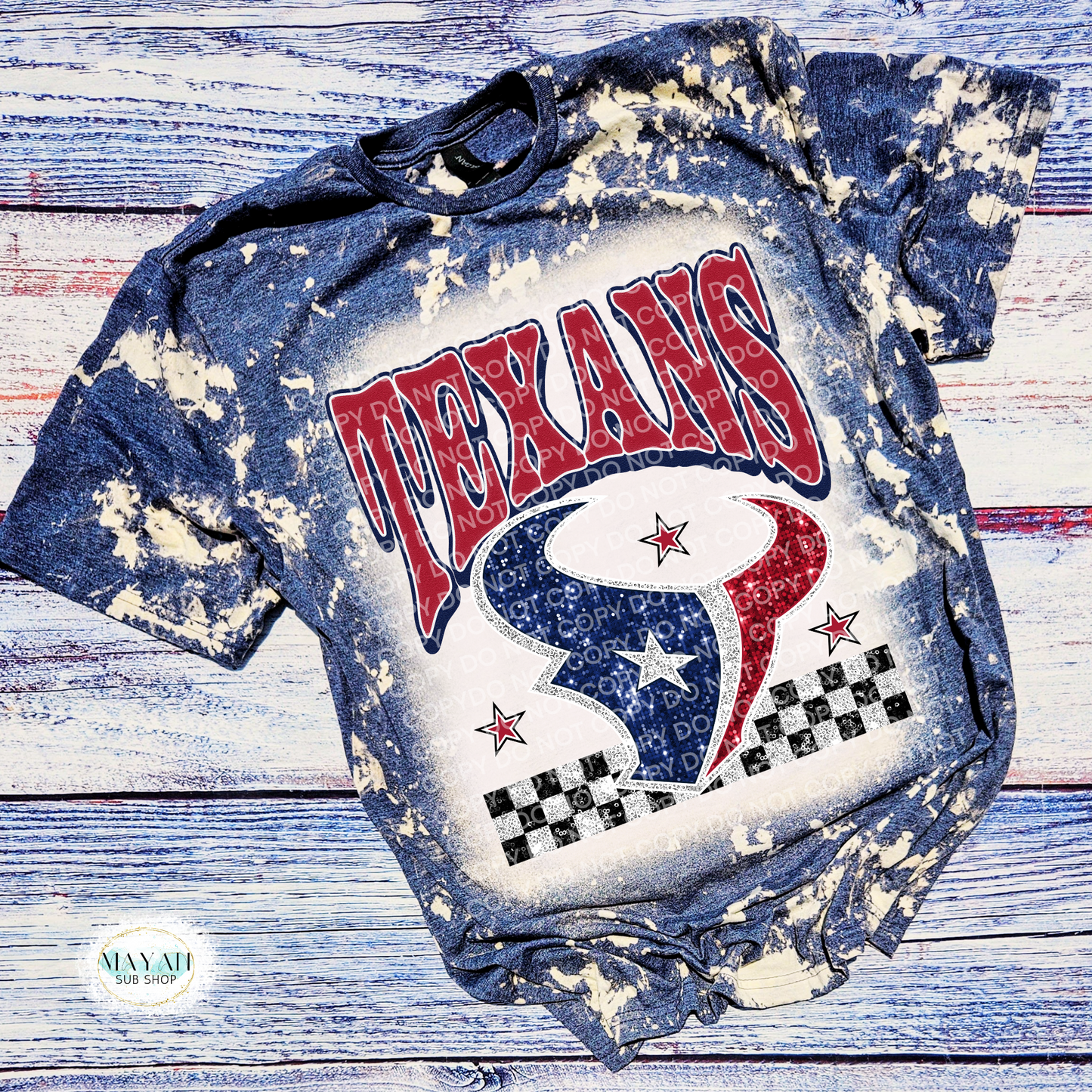 Houston Football Glitter Bleached Tee - Mayan Craft Shop
