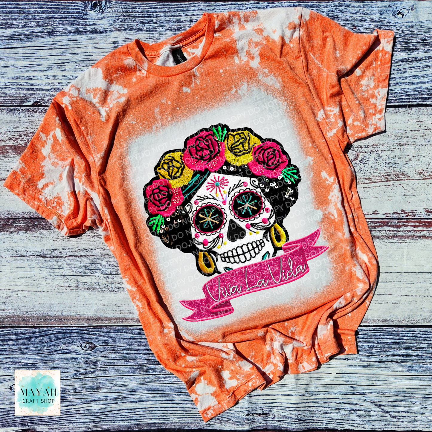 Viva la vida heather orange scrounged tee. -Mayan Craft Shop