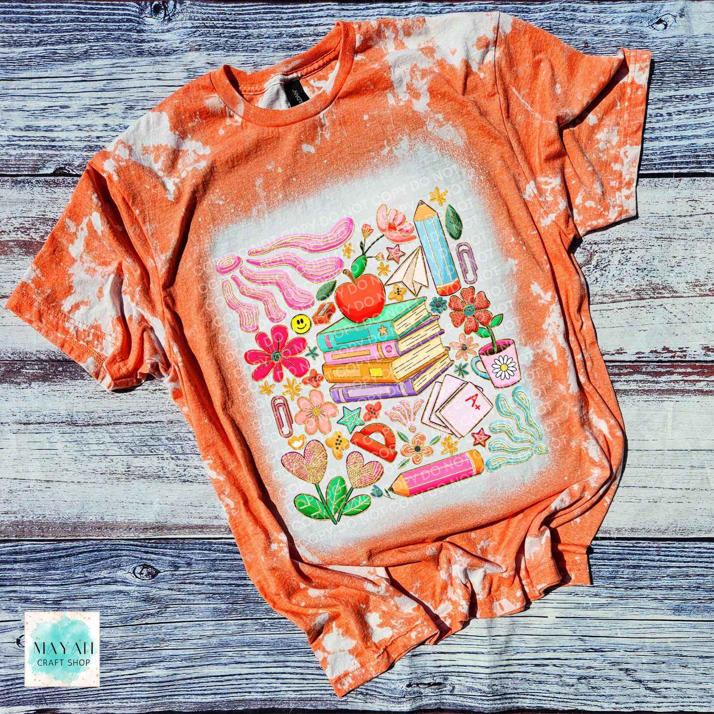 Educator mashup heather orange scrounged tee. -Mayan Craft Shop