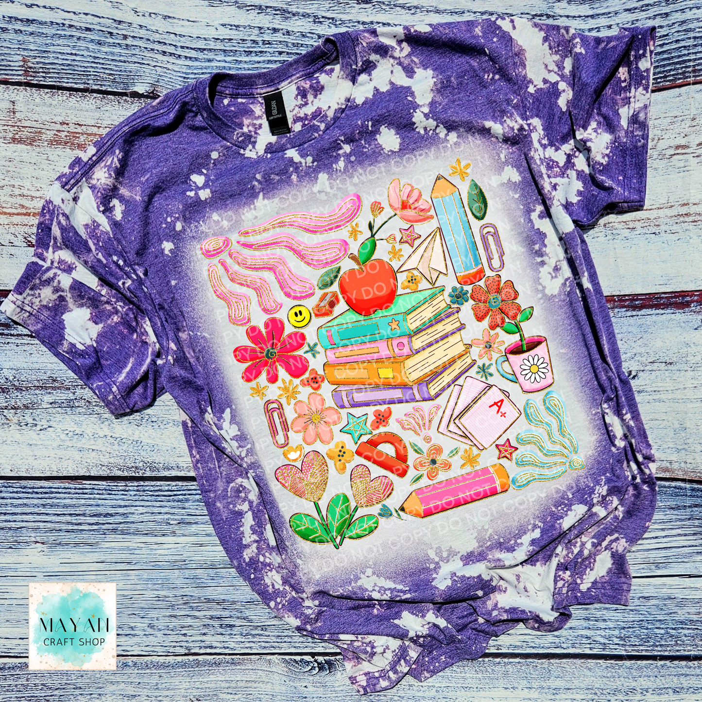 Educator mashup heather purple scrounged tee. -Mayan Craft Shop