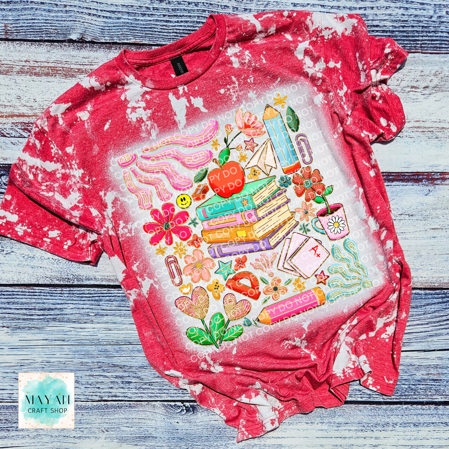 Educator mashup heather red scrounged tee. -Mayan Craft Shop