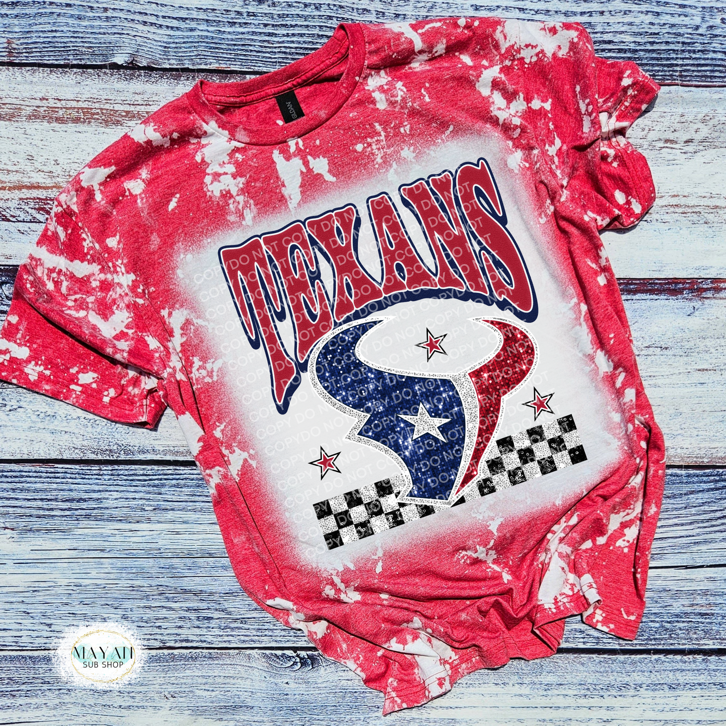 Houston Football Glitter Bleached Tee - Mayan Craft Shop