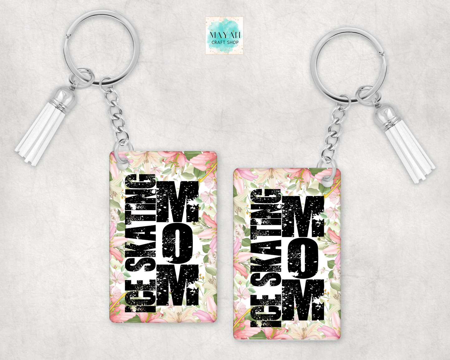 Ice skating mom key chain. -Mayan Craft Shop