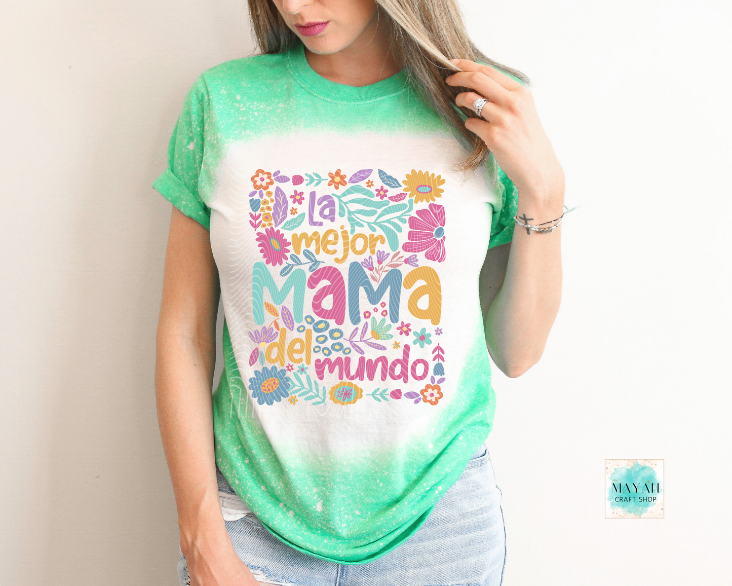 La mejor madre heather irish green bleached tee. -Mayan Craft Shop