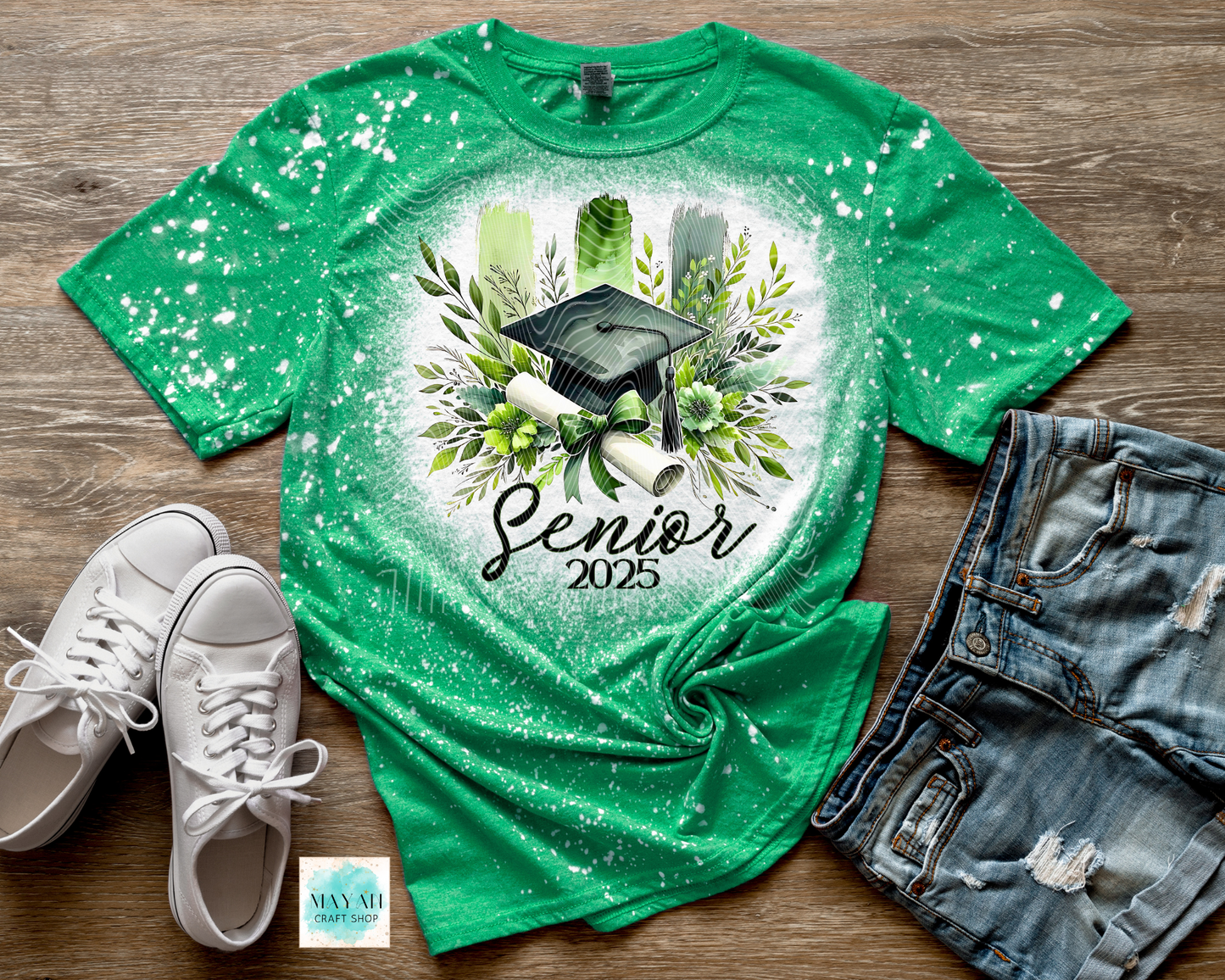 Green graduate 2025 heather irish green bleached tee. -Mayan Craft Shop