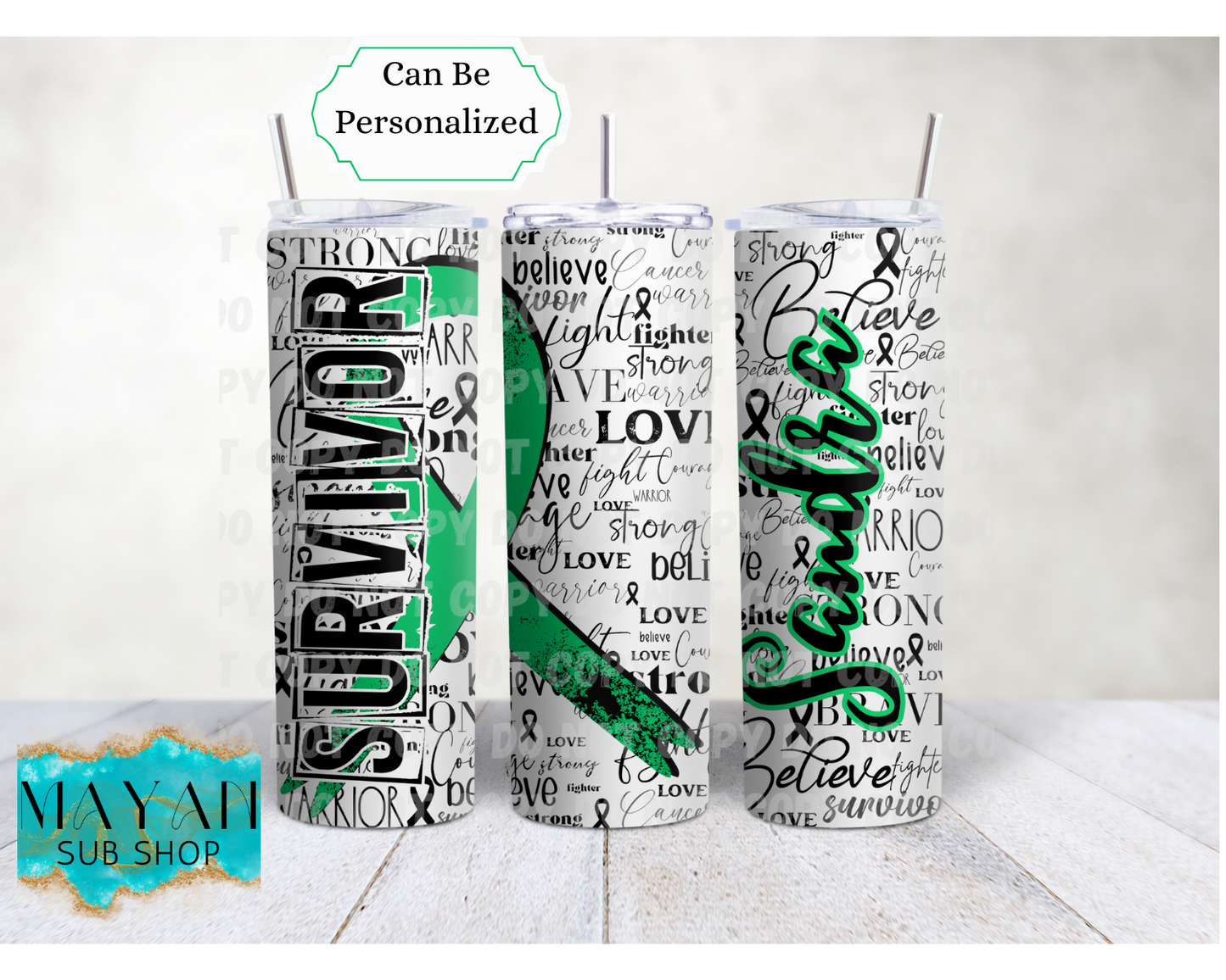 Kelly Green Cancer Survivor Ribbon 20 oz. Skinny Tumbler - Mayan Sub Shop