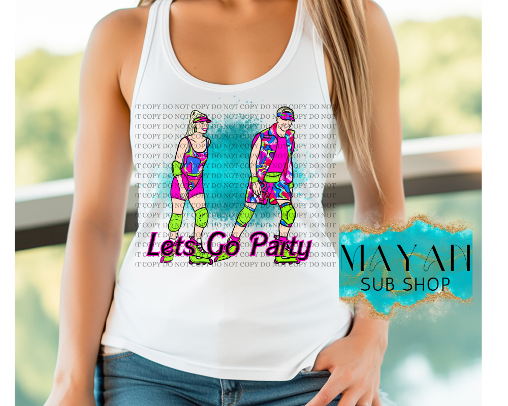 Let's go party white racerback tank top. -Mayan Sub Shop