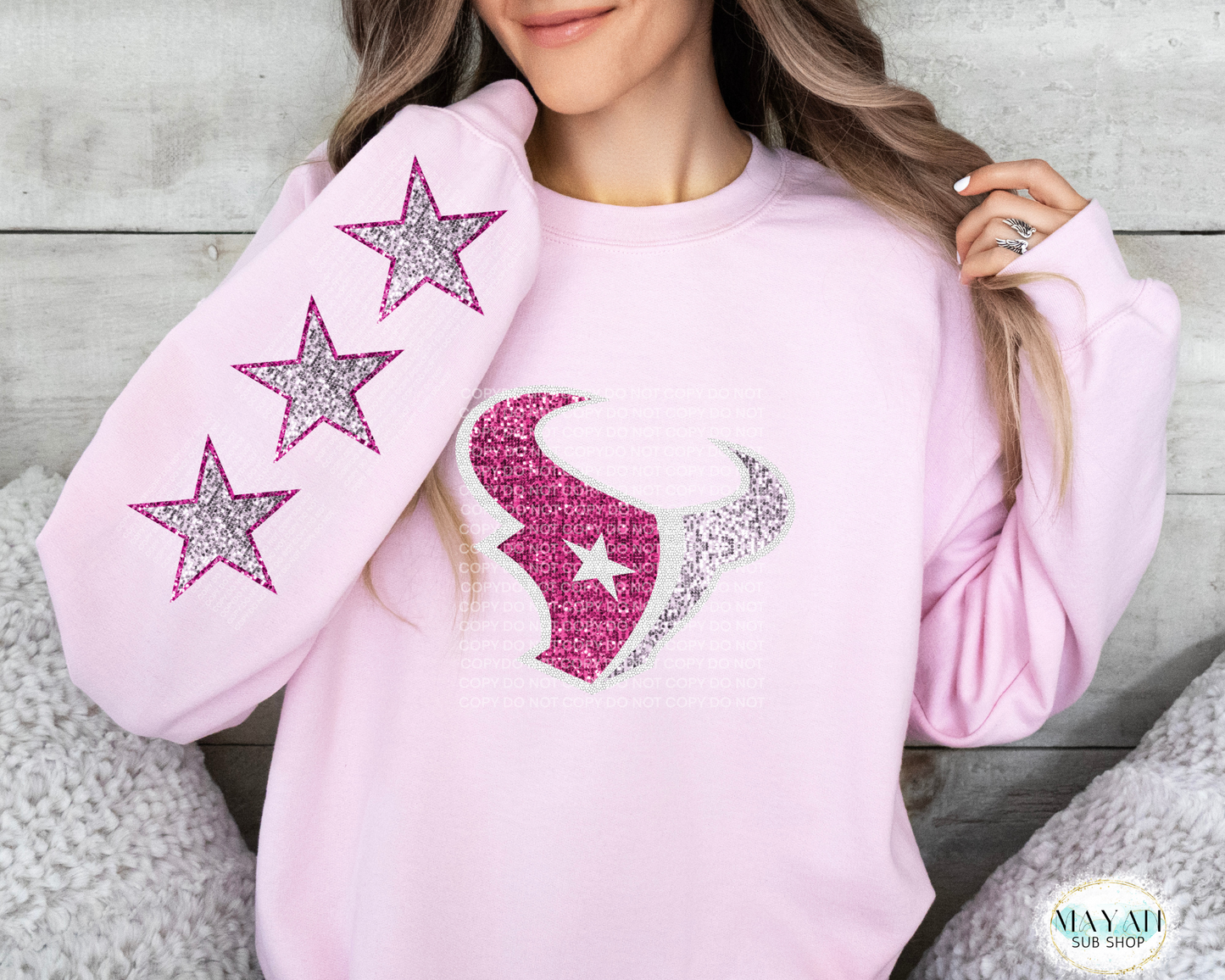 Houston Football Pink Out Glitter Sweatshirt - Mayan Craft Shop