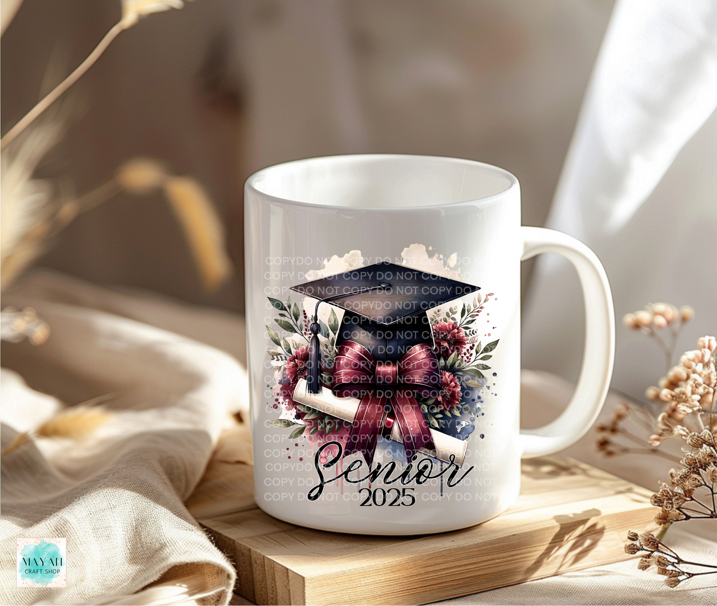Maroon senior 2025 coffee mug. -Mayan Craft Shop